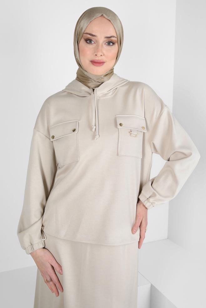 Tesettür giyim BEJ ETEKLİ EŞOFMAN TAKIM 44240 - ALVİNA