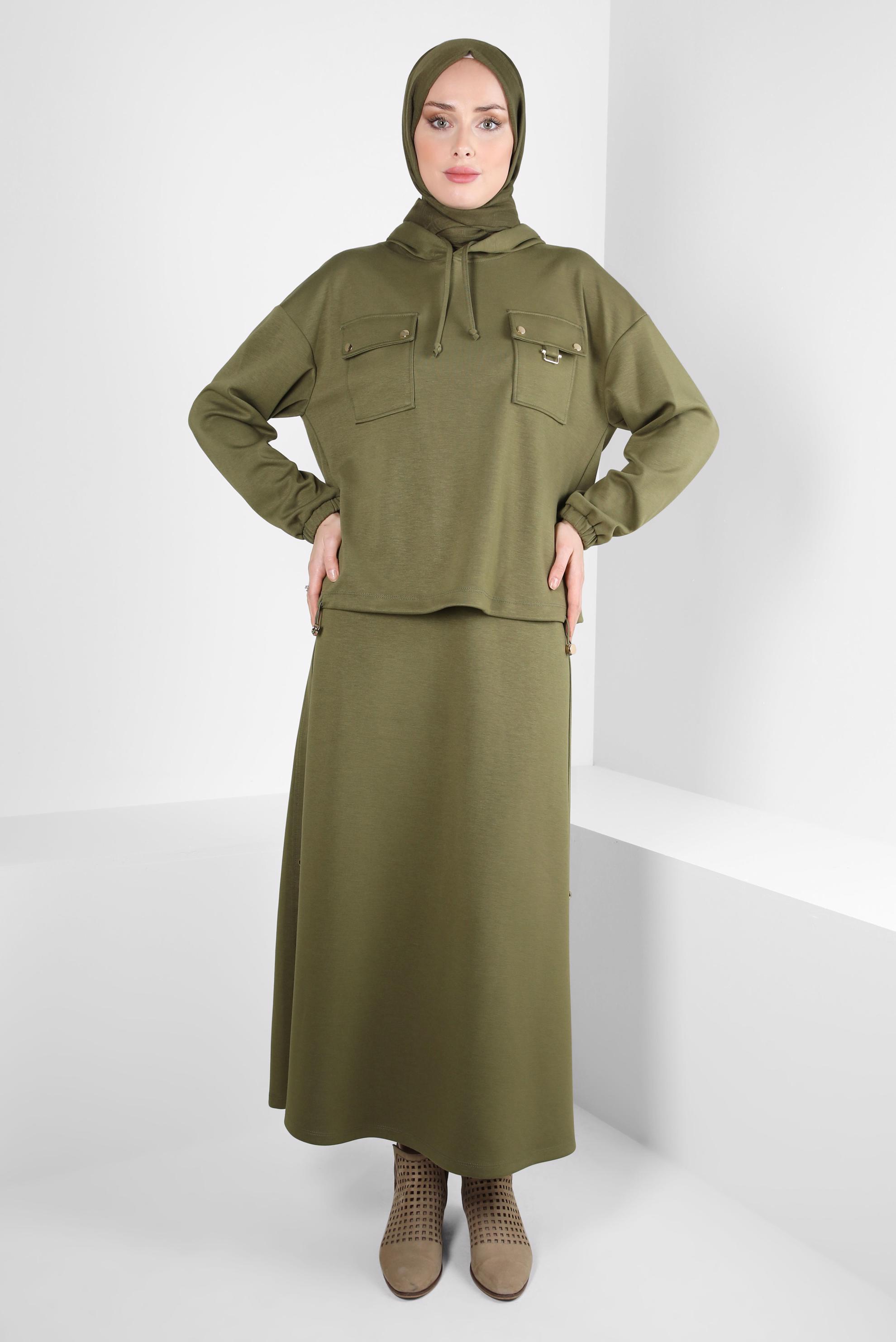 Tesettür giyim HAKİ ETEKLİ EŞOFMAN TAKIM 44240