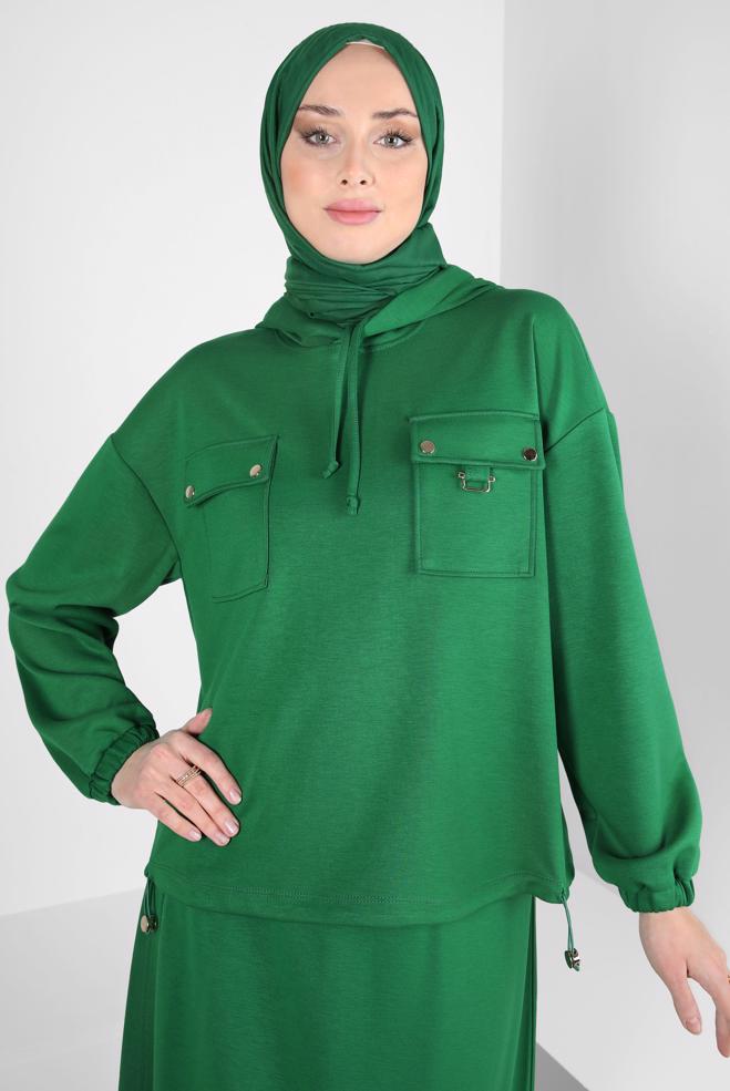 Vêtements hijab VERT ENSEMBLE DE SURVÊTEMENT À JUPE 44240 - ALVİNA