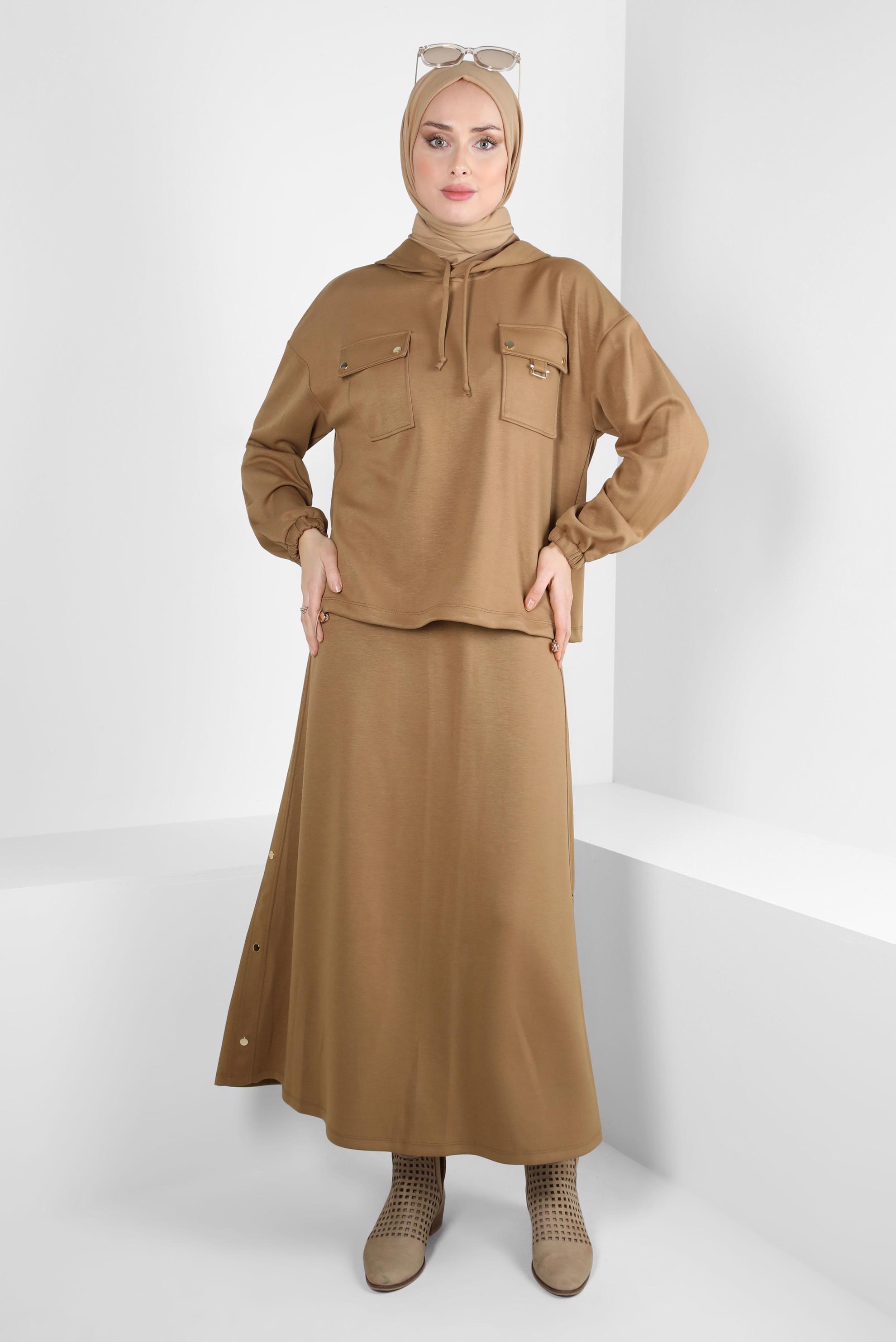 Tesettür giyim KAHVE ETEKLİ EŞOFMAN TAKIM 44240