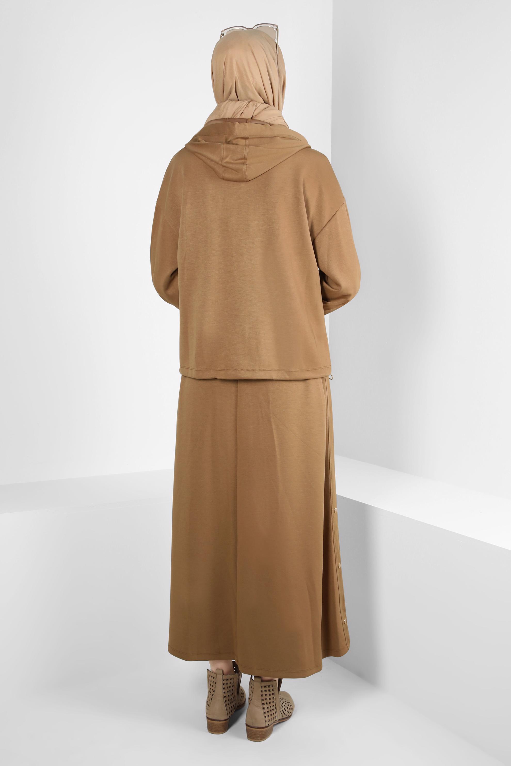 Tesettür giyim KAHVE ETEKLİ EŞOFMAN TAKIM 44240