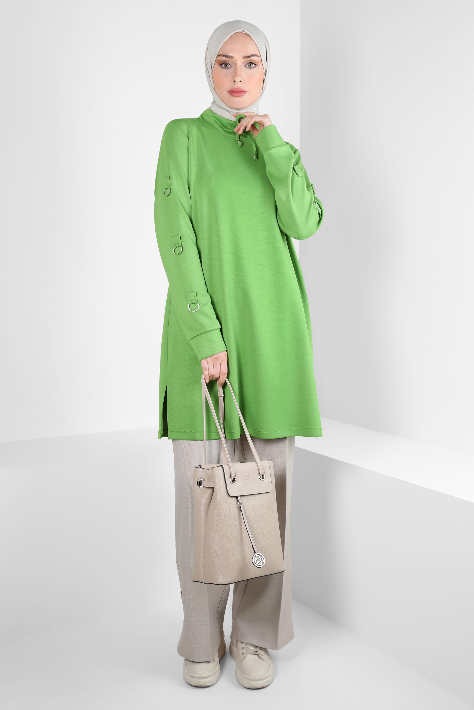 Tesettür giyim YEŞİL METAL AKSESUARLI EŞOFMAN TUNİK 44242