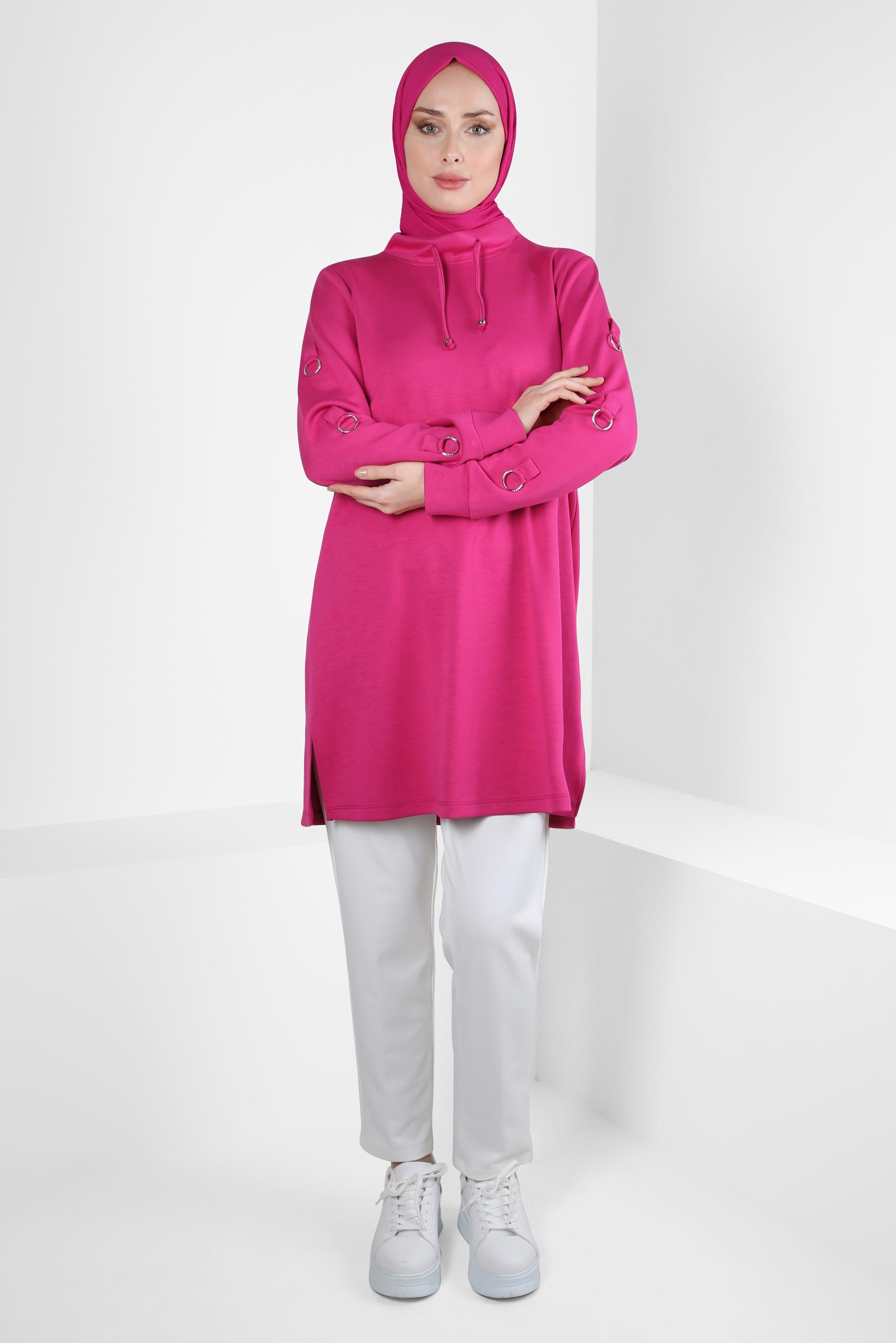 Tesettür giyim FUŞYA METAL AKSESUARLI EŞOFMAN TUNİK 44242