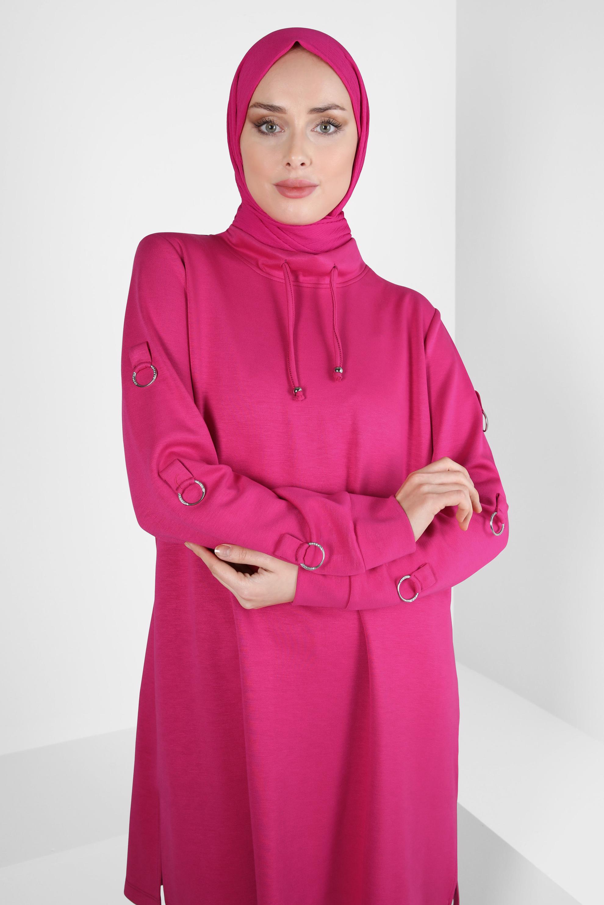 Tesettür giyim FUŞYA METAL AKSESUARLI EŞOFMAN TUNİK 44242
