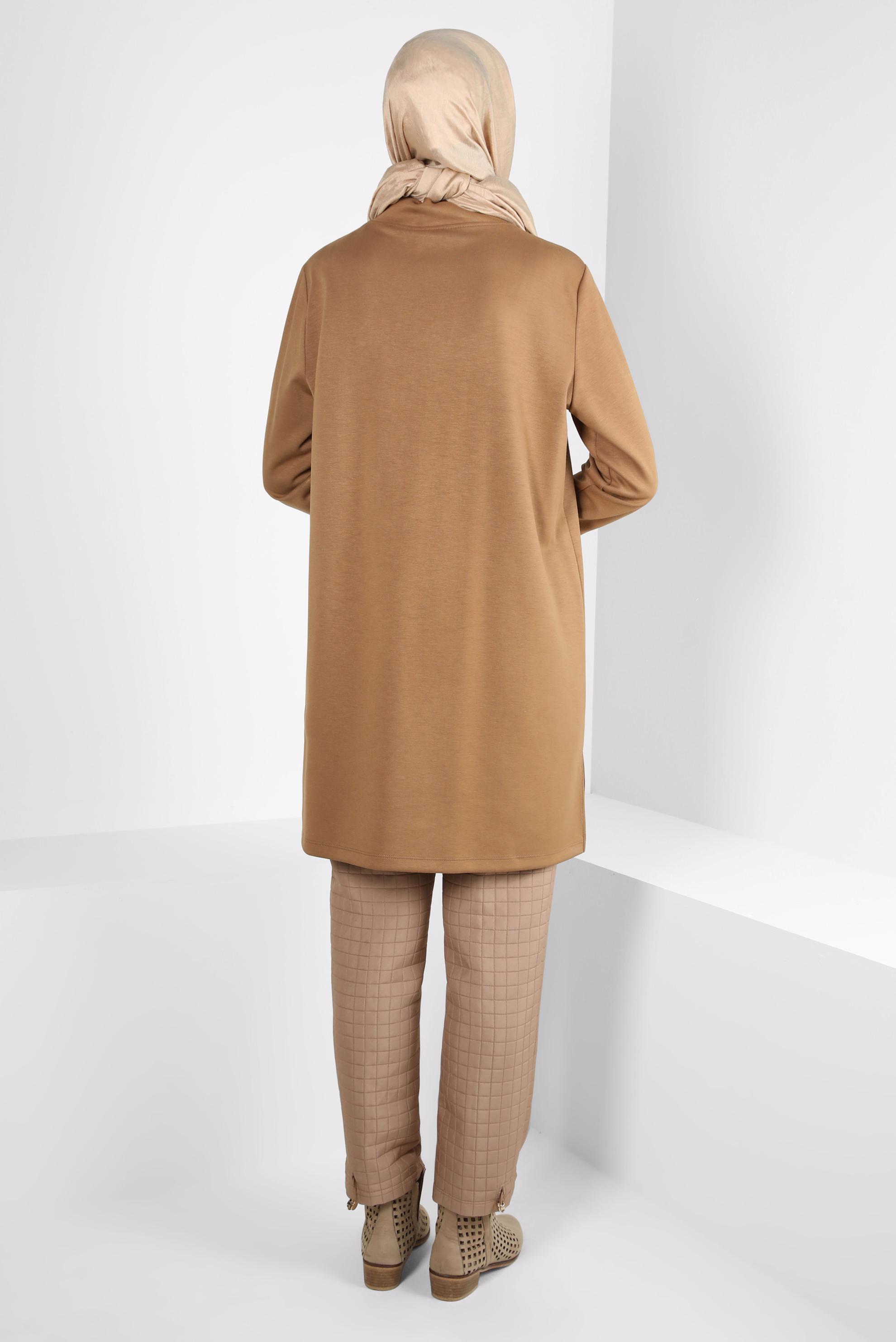 Tesettür giyim KAHVE METAL AKSESUARLI EŞOFMAN TUNİK 44242