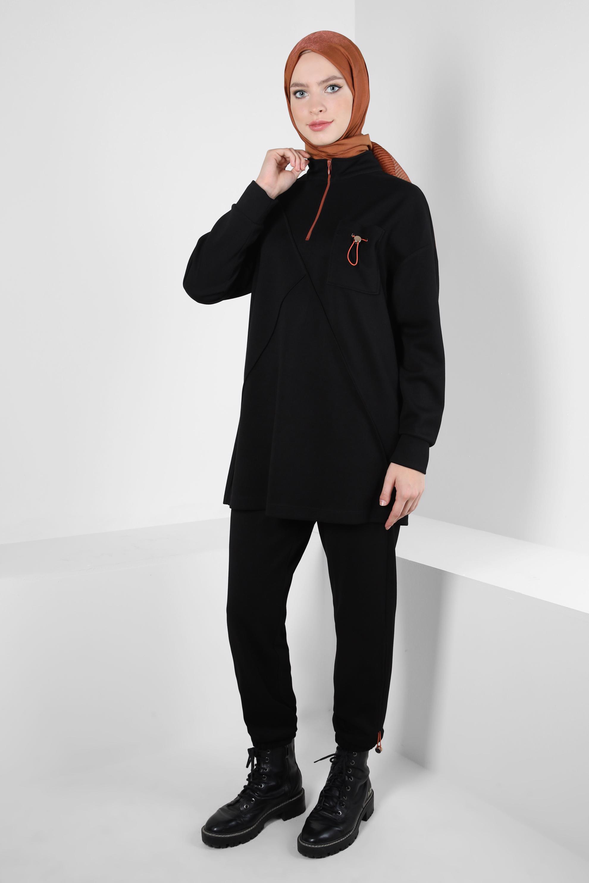 Tesettür giyim SİYAH PANTOLONLU EŞOFMAN TAKIM 44256