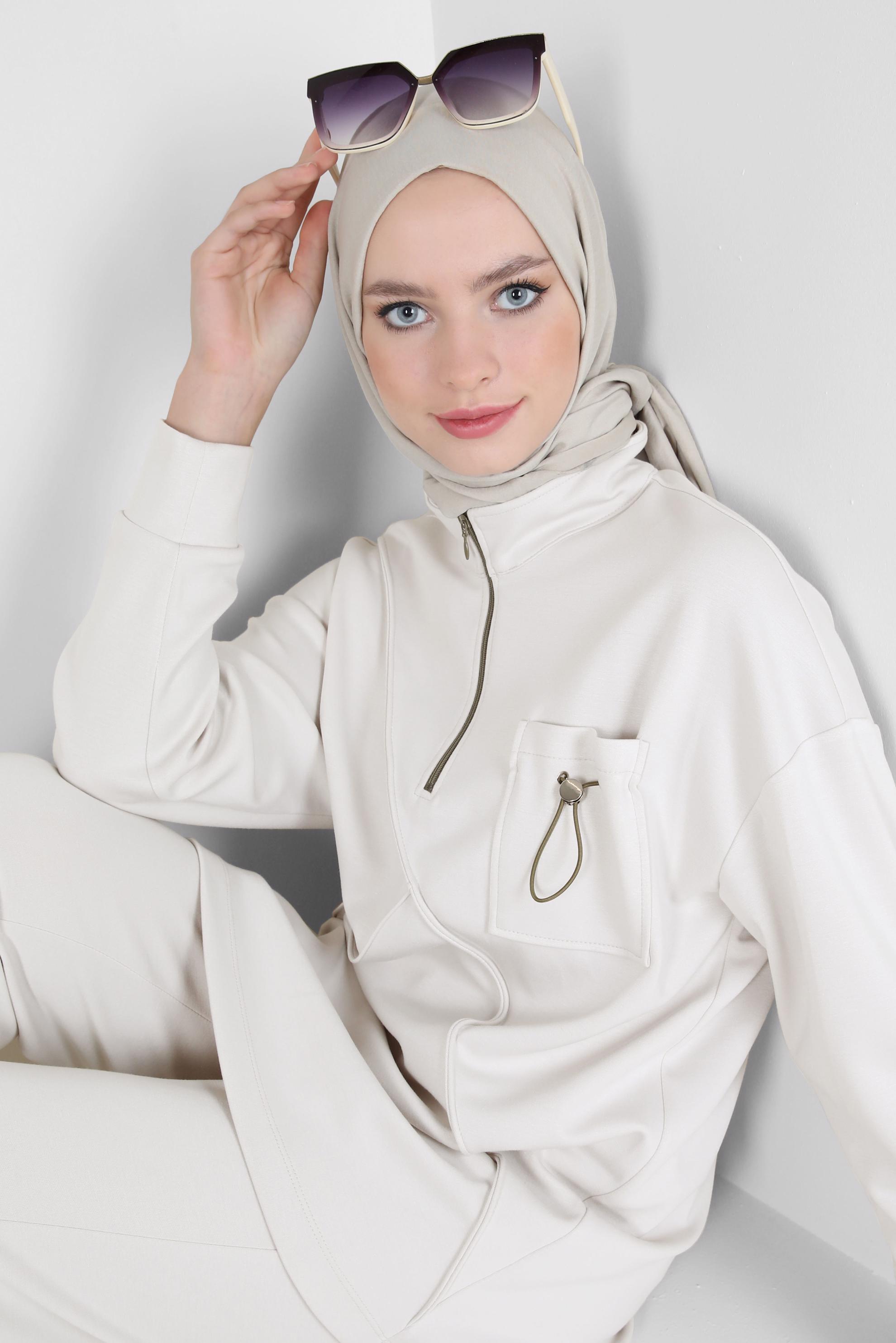 Tesettür giyim BEJ PANTOLONLU EŞOFMAN TAKIM 44256