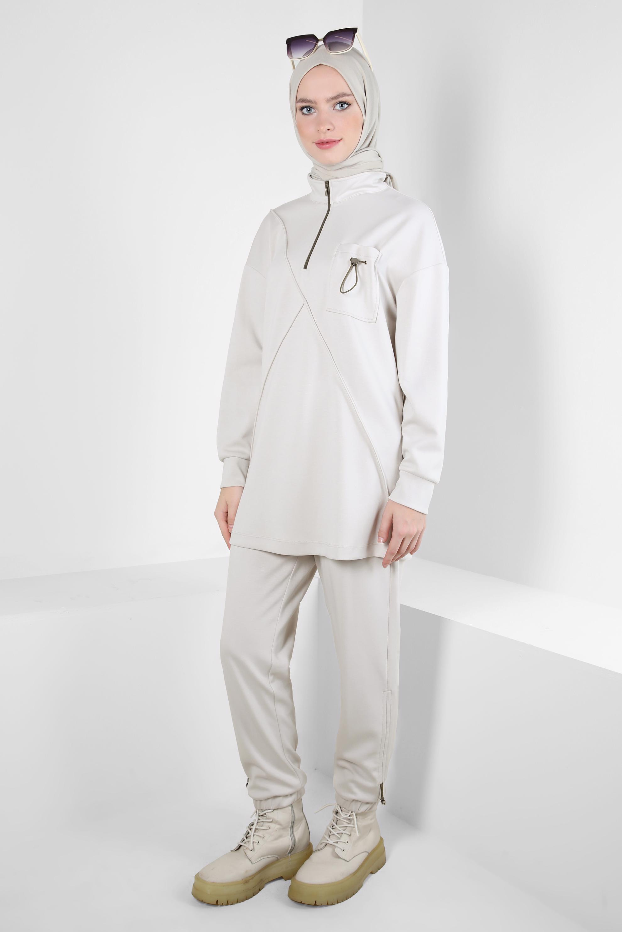 Tesettür giyim BEJ PANTOLONLU EŞOFMAN TAKIM 44256