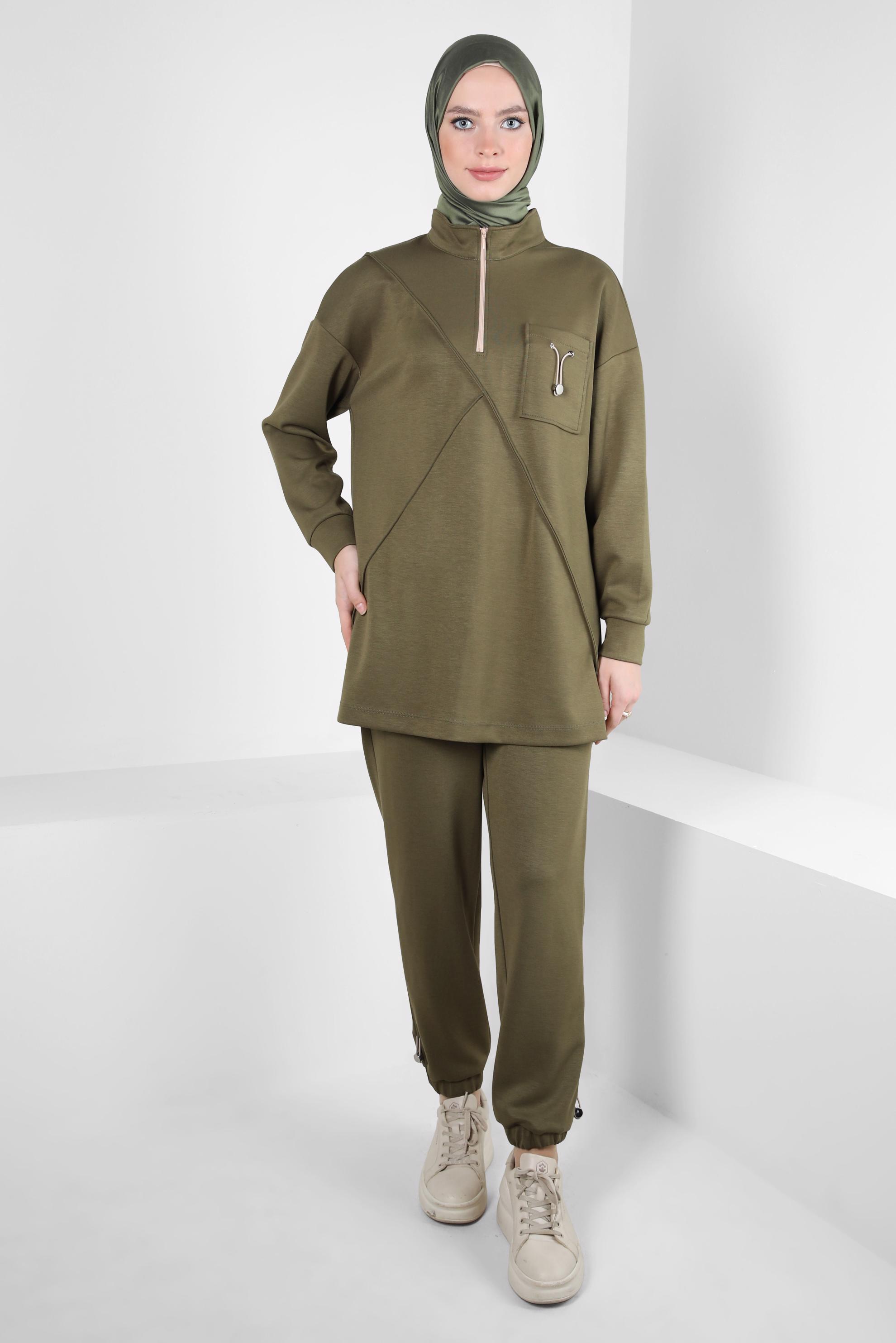 Tesettür giyim HAKİ PANTOLONLU EŞOFMAN TAKIM 44256