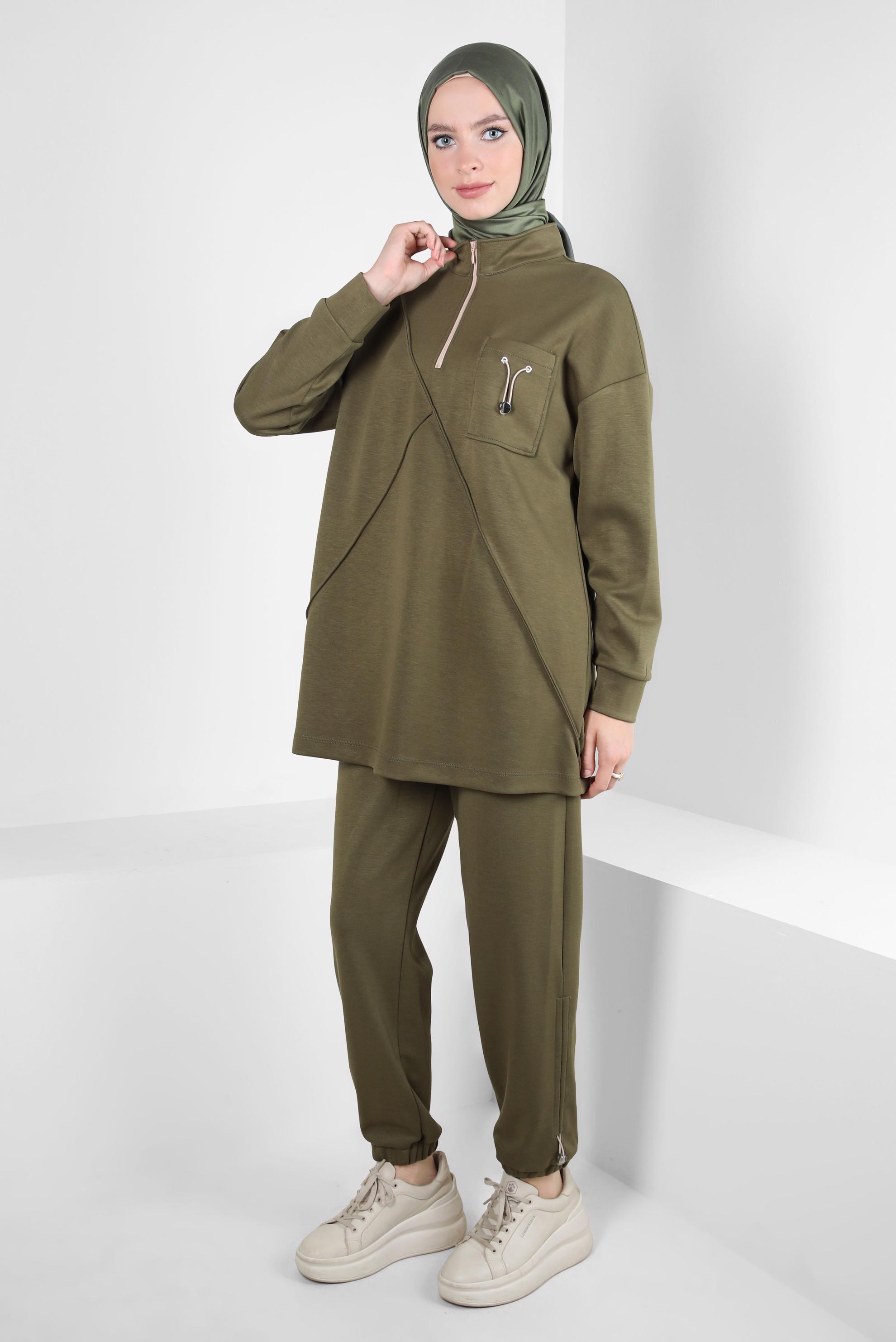 Tesettür giyim HAKİ PANTOLONLU EŞOFMAN TAKIM 44256