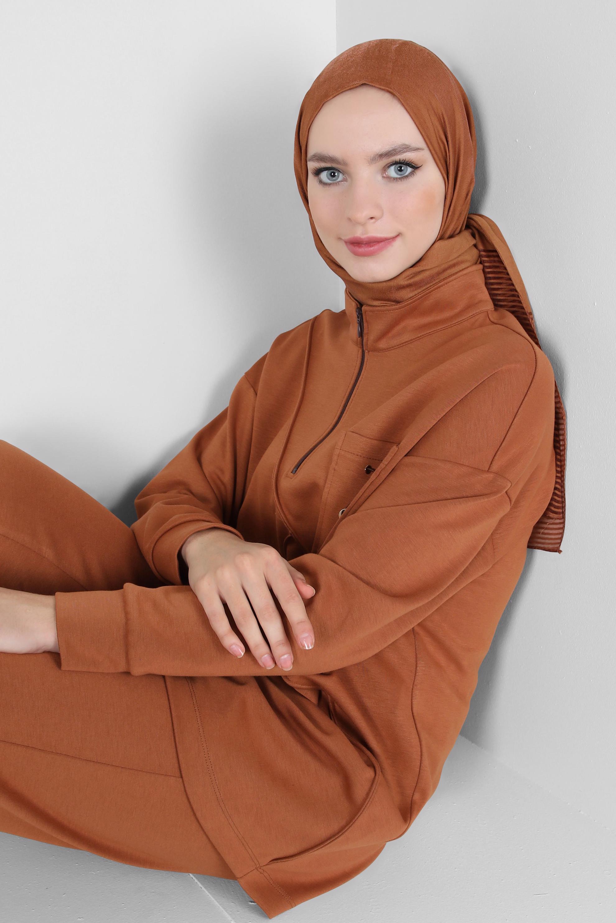 Tesettür giyim TABA PANTOLONLU EŞOFMAN TAKIM 44256