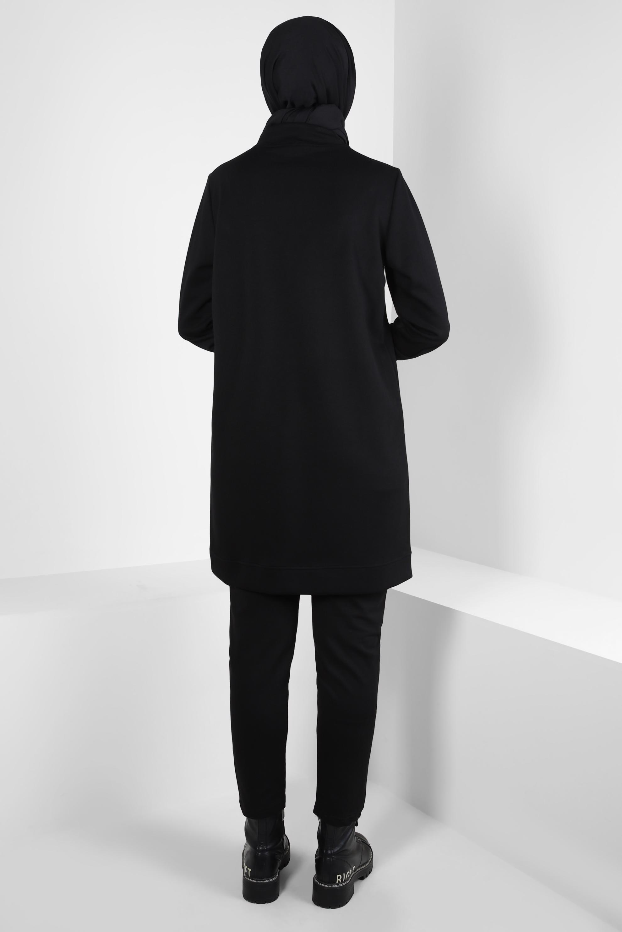 Tesettür giyim SİYAH BAĞCIKLI YAKA EŞOFMAN TUNİK 44257