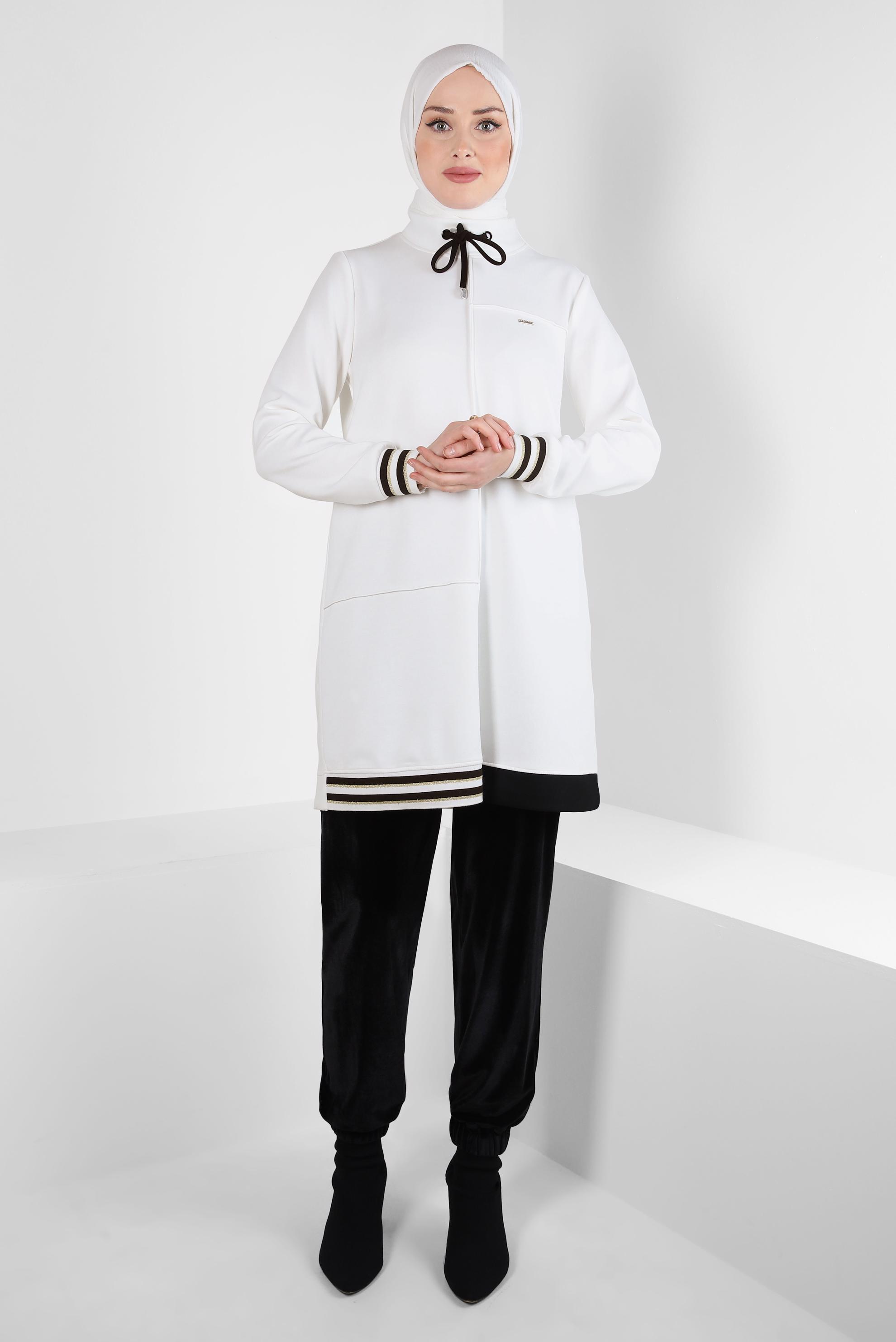 Vêtements hijab BLANC TUNIQUE DE SURVÊTEMENT AVEC COL NOUÉ 44257