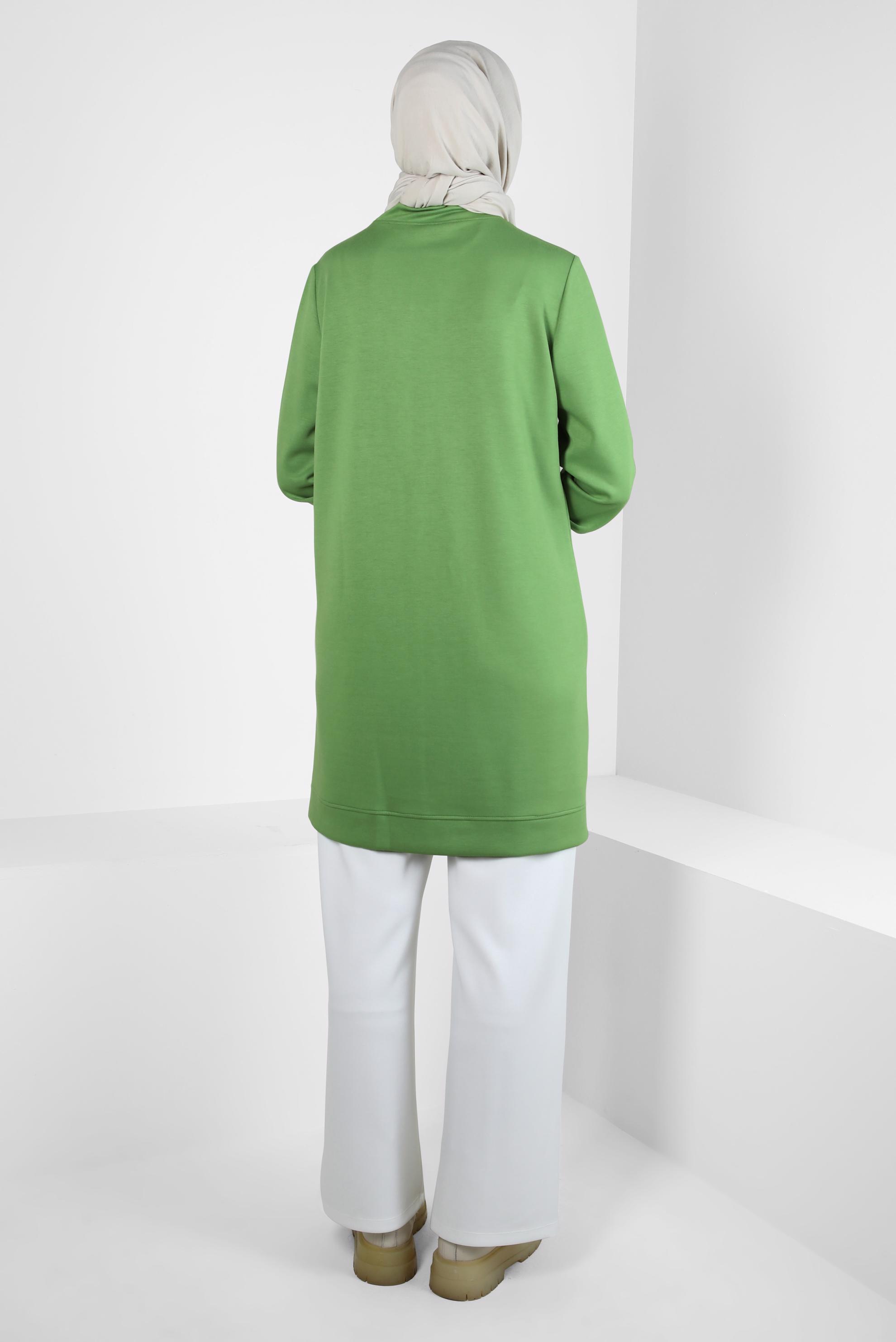 Tesettür giyim YEŞİL BAĞCIKLI YAKA EŞOFMAN TUNİK 44257