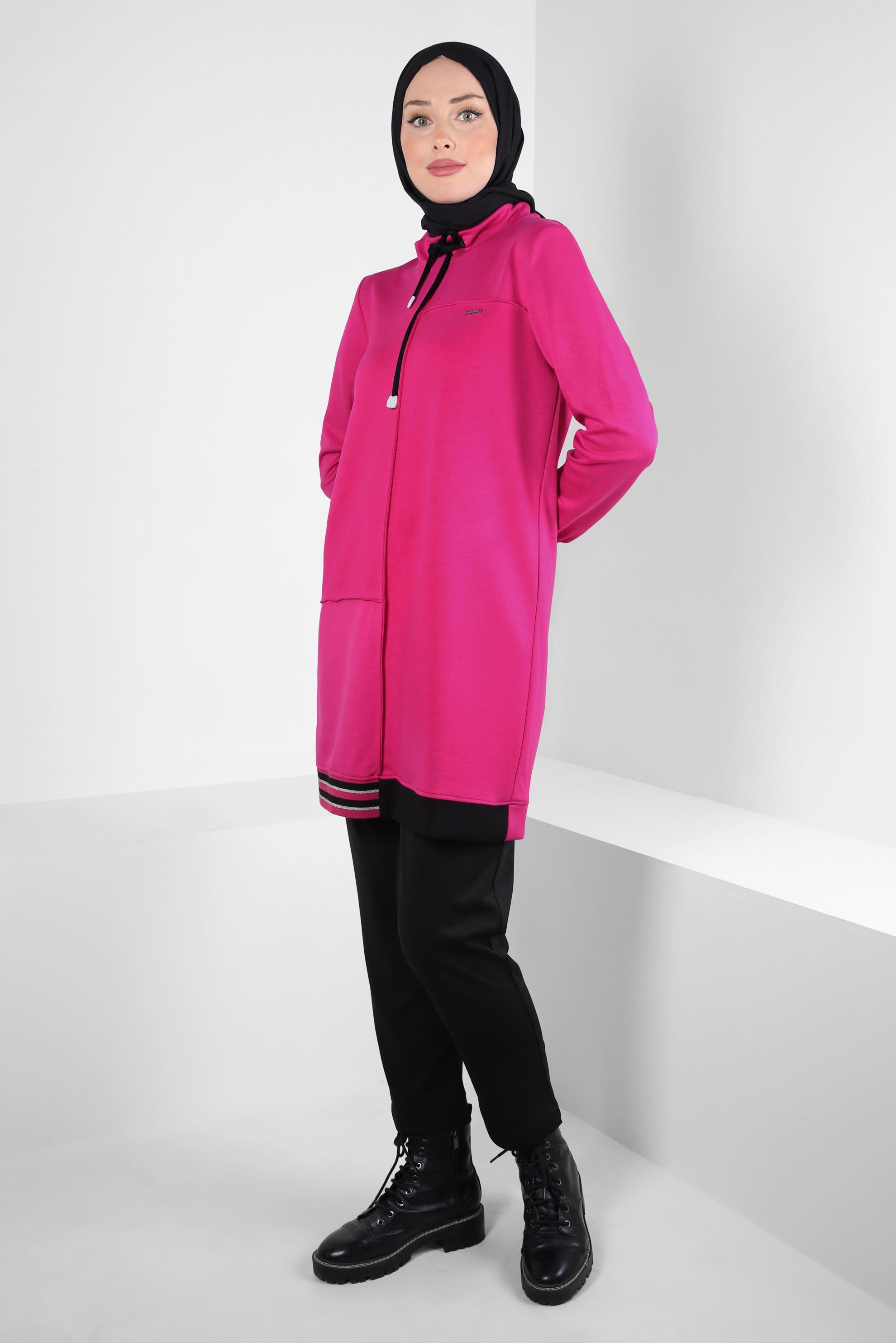 Tesettür giyim FUŞYA BAĞCIKLI YAKA EŞOFMAN TUNİK 44257