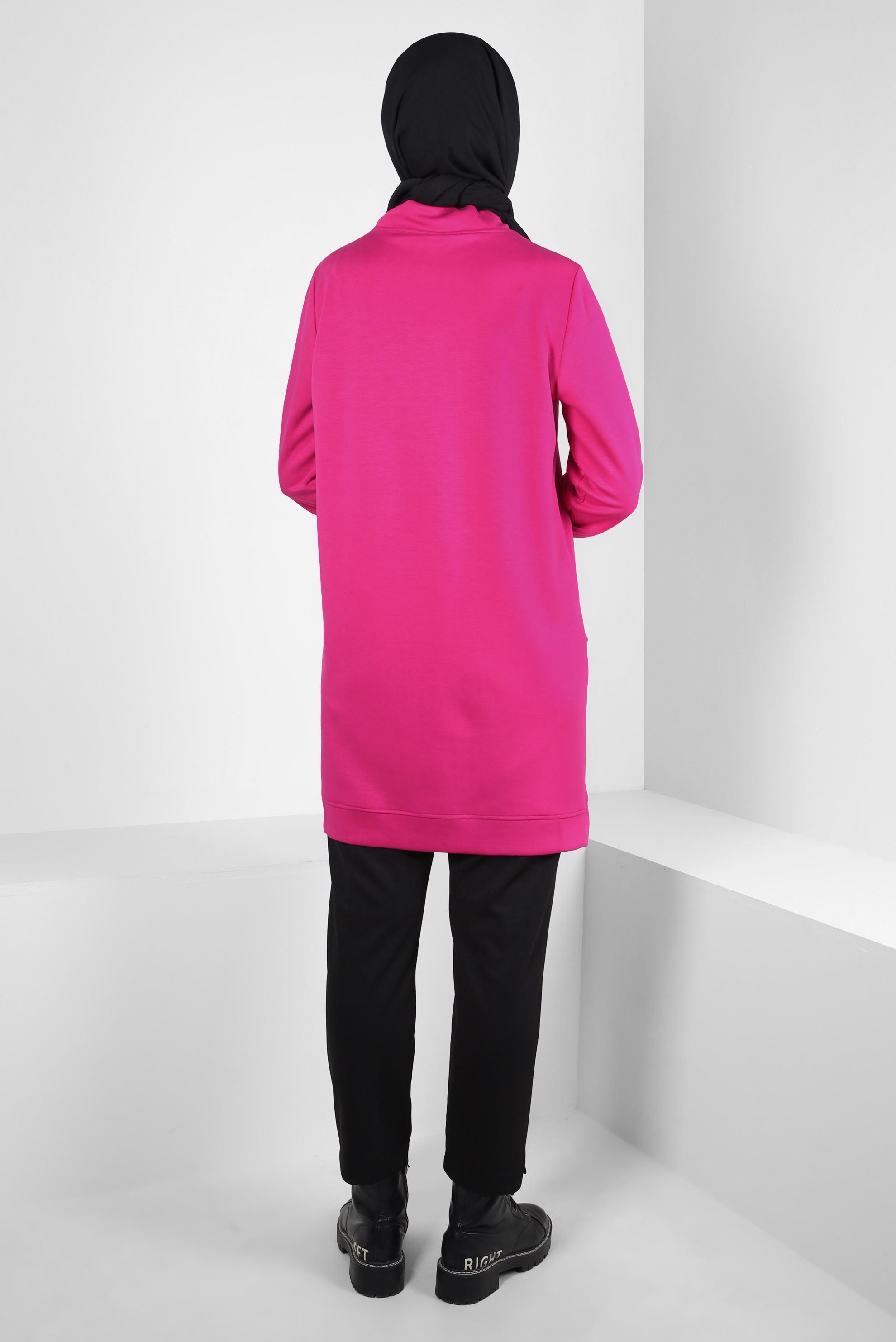 Tesettür giyim FUŞYA BAĞCIKLI YAKA EŞOFMAN TUNİK 44257