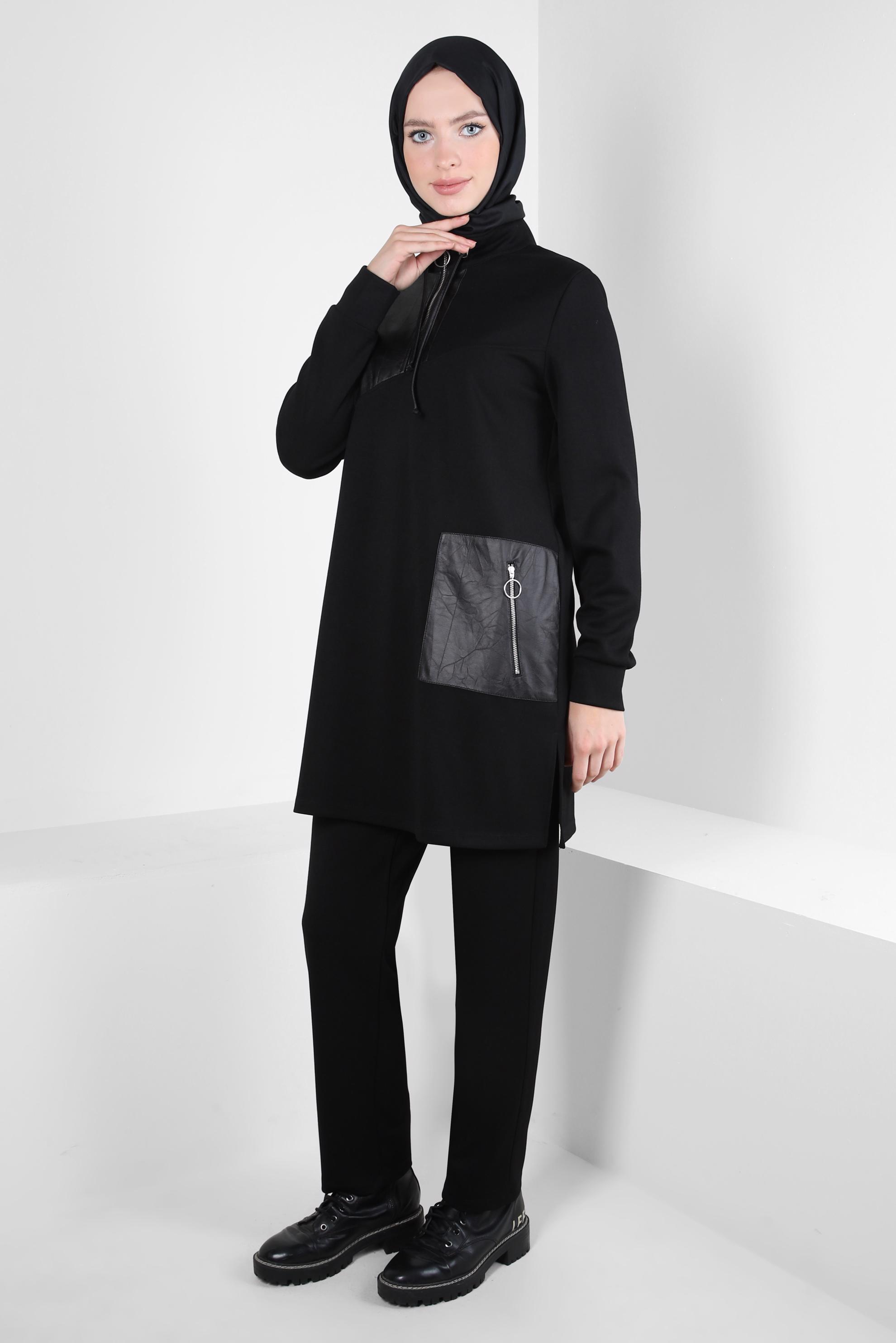 Tesettür giyim SİYAH PANTOLONLU EŞOFMAN TAKIM 44258