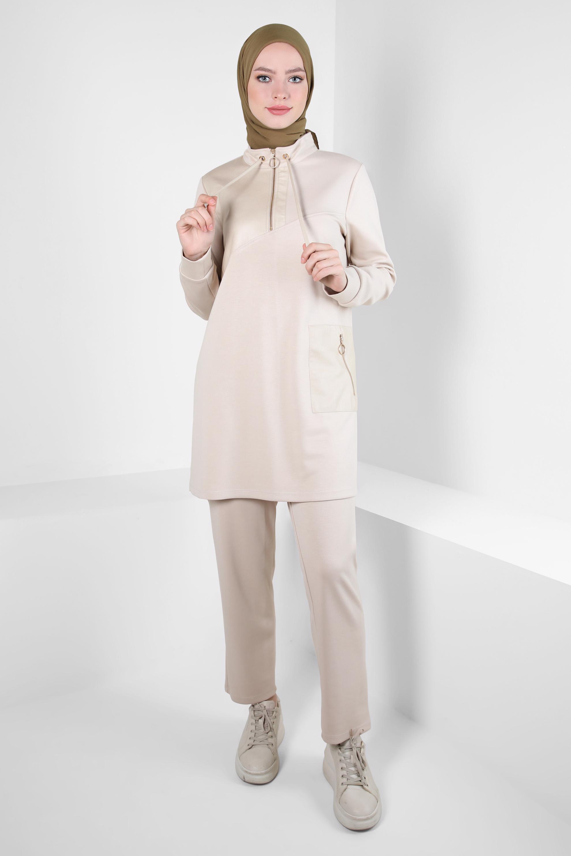 Tesettür giyim BEJ PANTOLONLU EŞOFMAN TAKIM 44258