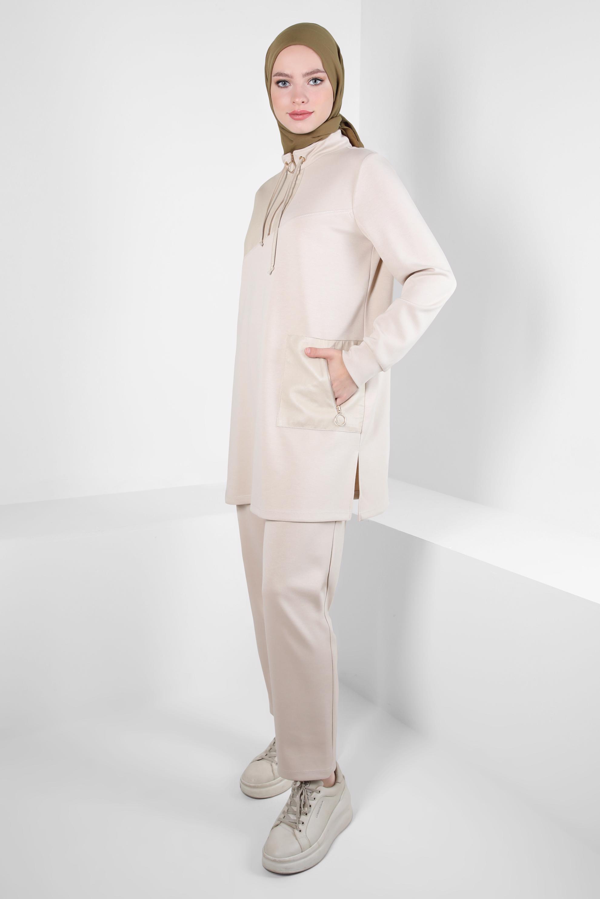 Tesettür giyim BEJ PANTOLONLU EŞOFMAN TAKIM 44258