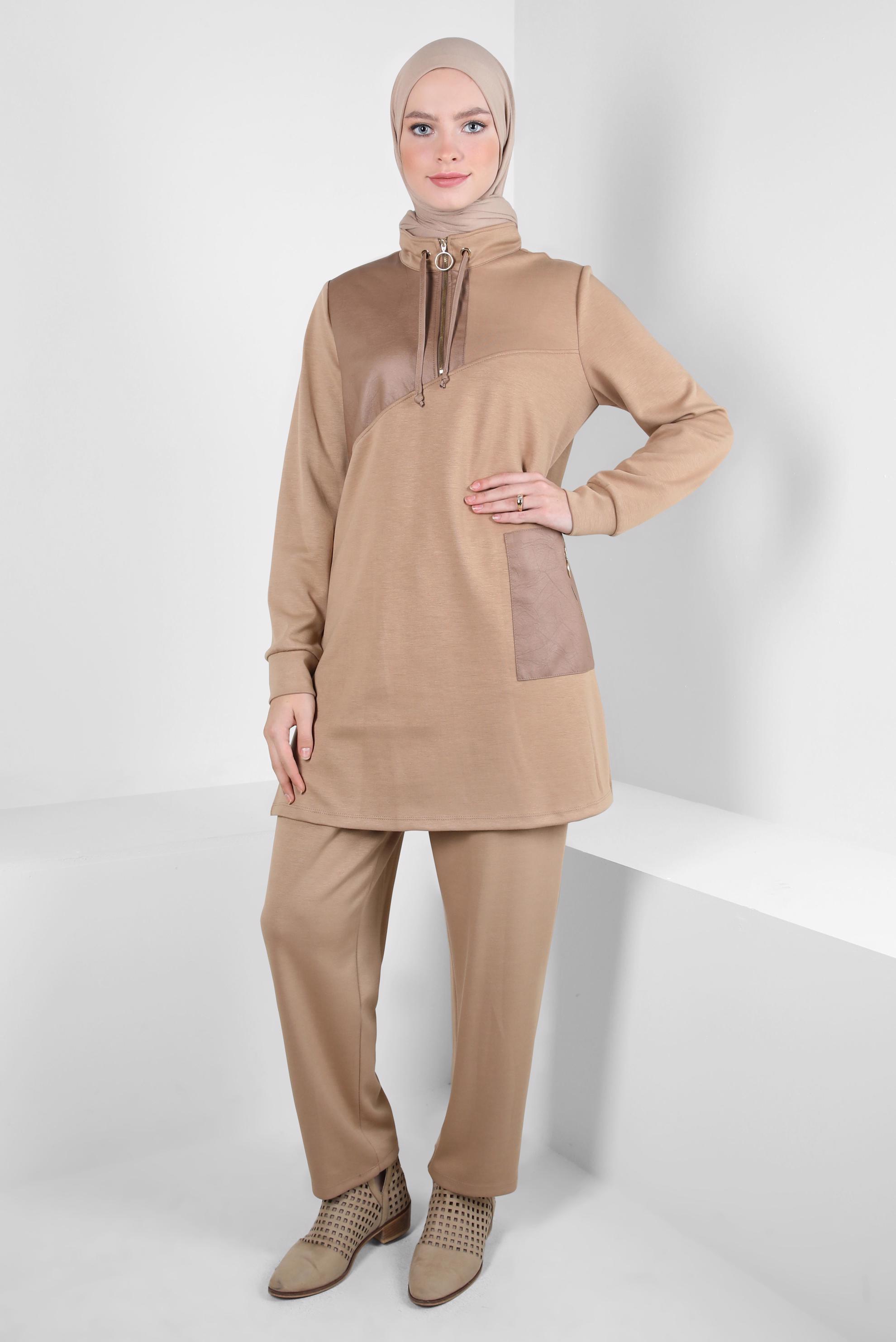 Tesettür giyim KAHVE PANTOLONLU EŞOFMAN TAKIM 44258