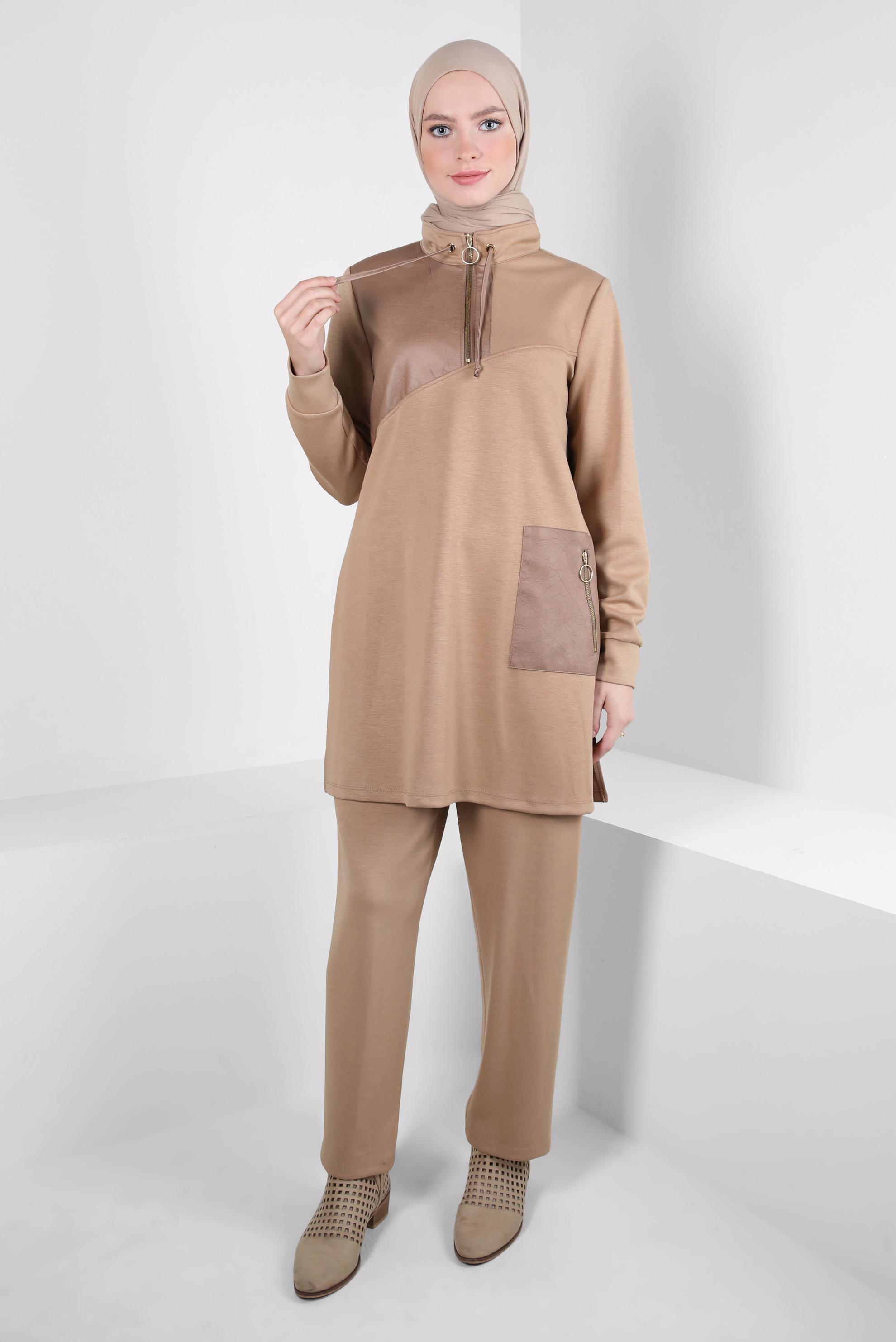 Tesettür giyim KAHVE PANTOLONLU EŞOFMAN TAKIM 44258