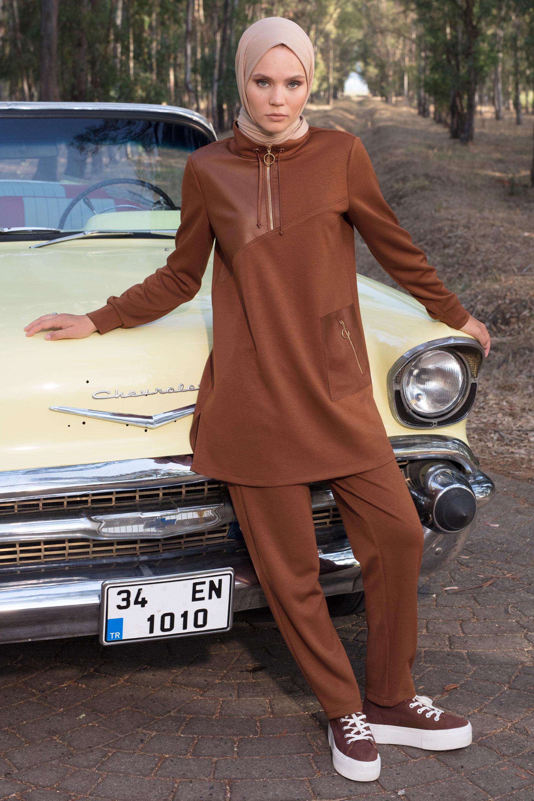 Tesettür giyim KAHVE PANTOLONLU EŞOFMAN TAKIM 44258