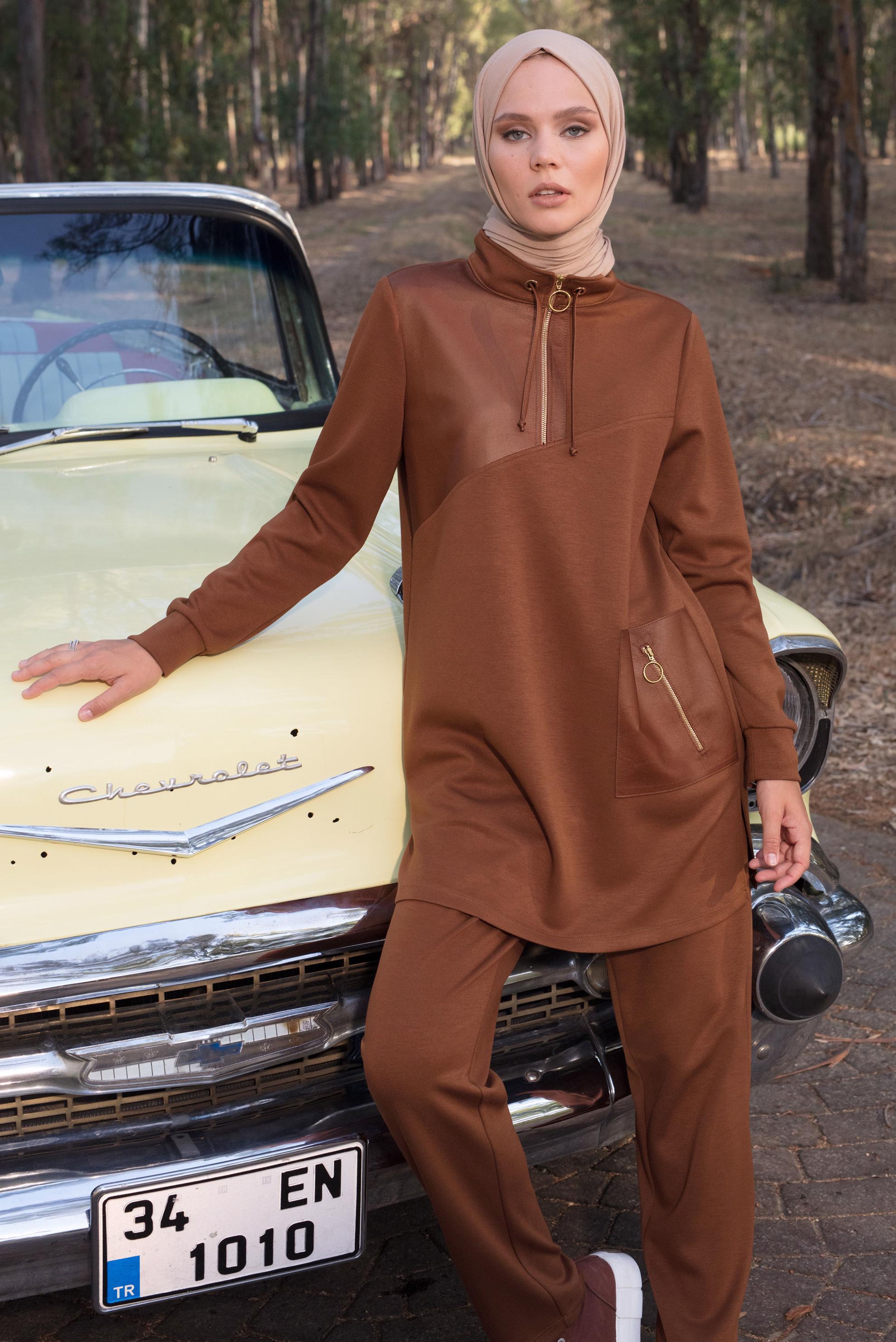 Tesettür giyim KAHVE PANTOLONLU EŞOFMAN TAKIM 44258