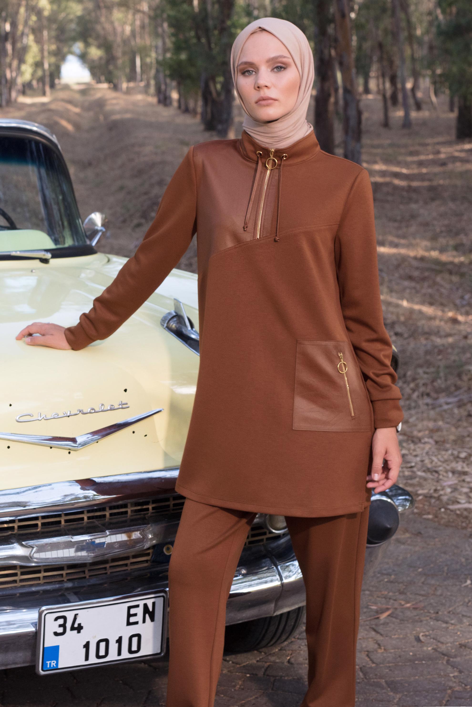 Tesettür giyim KAHVE PANTOLONLU EŞOFMAN TAKIM 44258