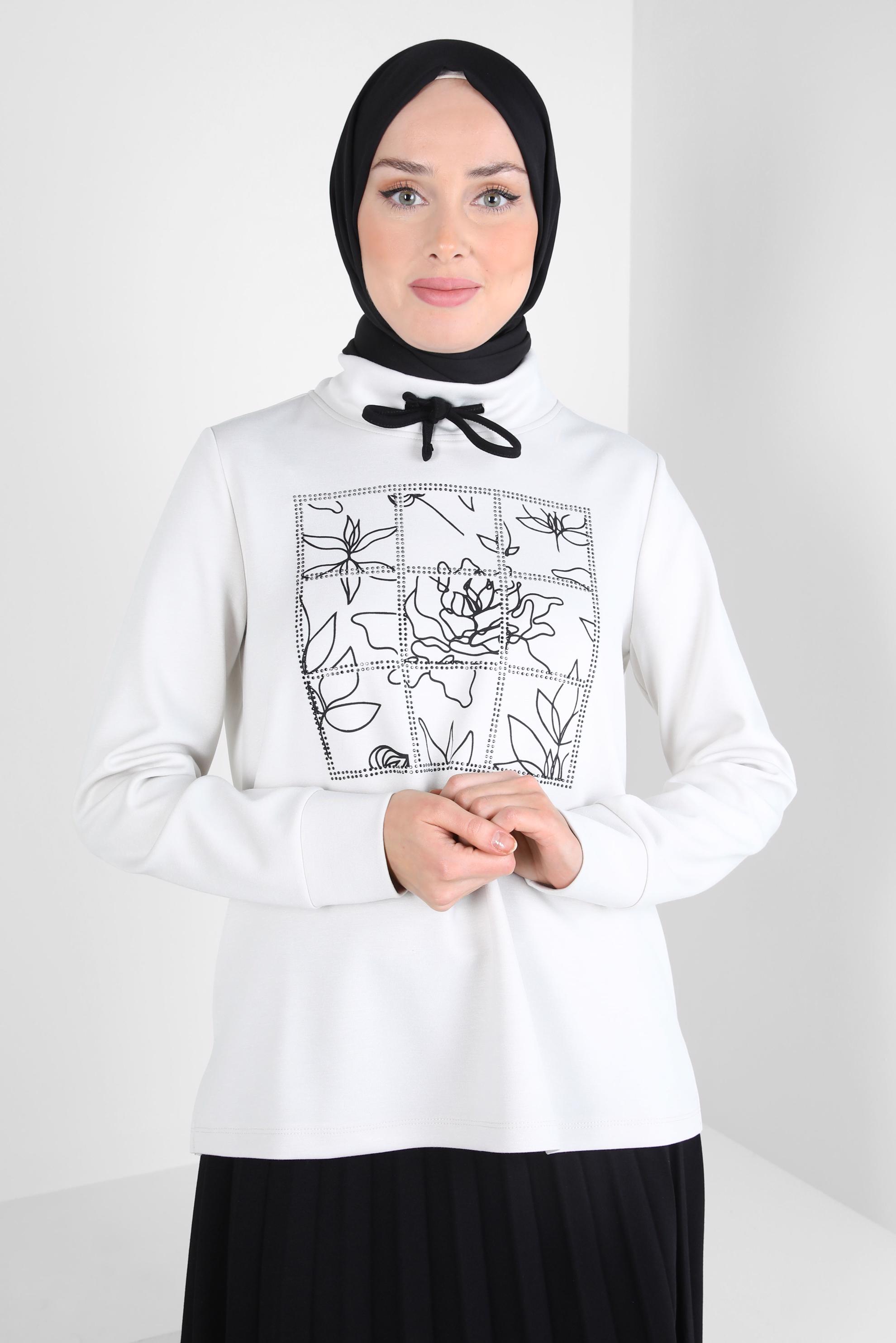 Tesettür giyim SİYAH DESENLİ ETEKLİ EŞOFMAN TAKIM 44259