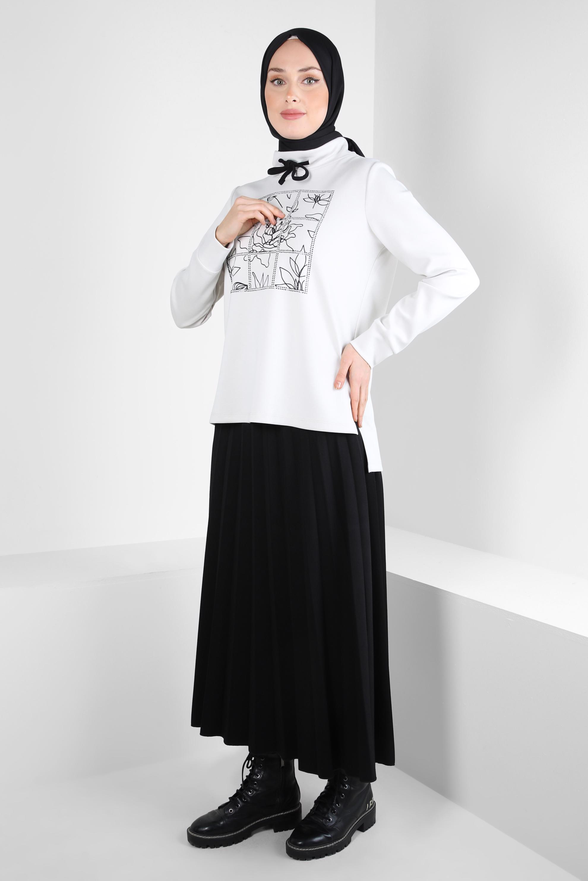 Tesettür giyim SİYAH DESENLİ ETEKLİ EŞOFMAN TAKIM 44259