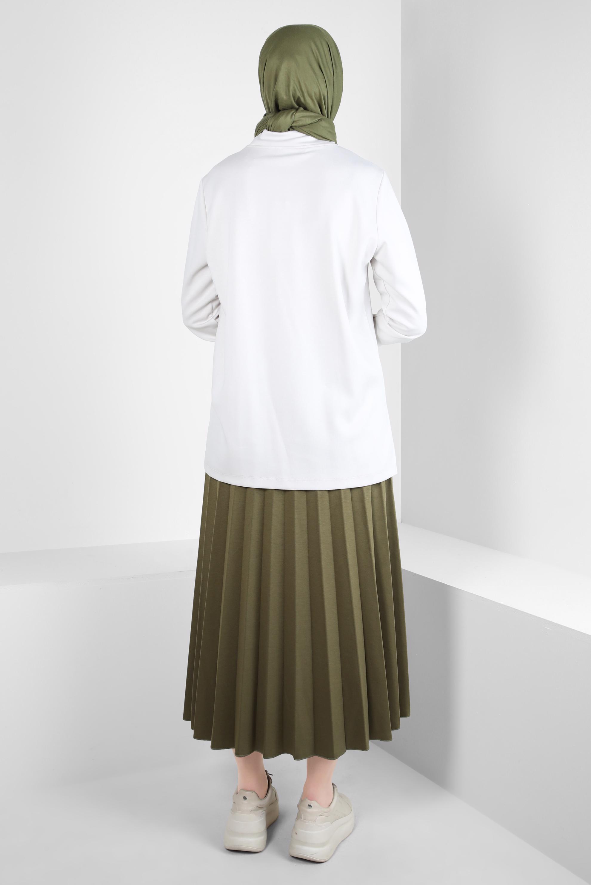 Tesettür giyim HAKİ DESENLİ ETEKLİ EŞOFMAN TAKIM 44259