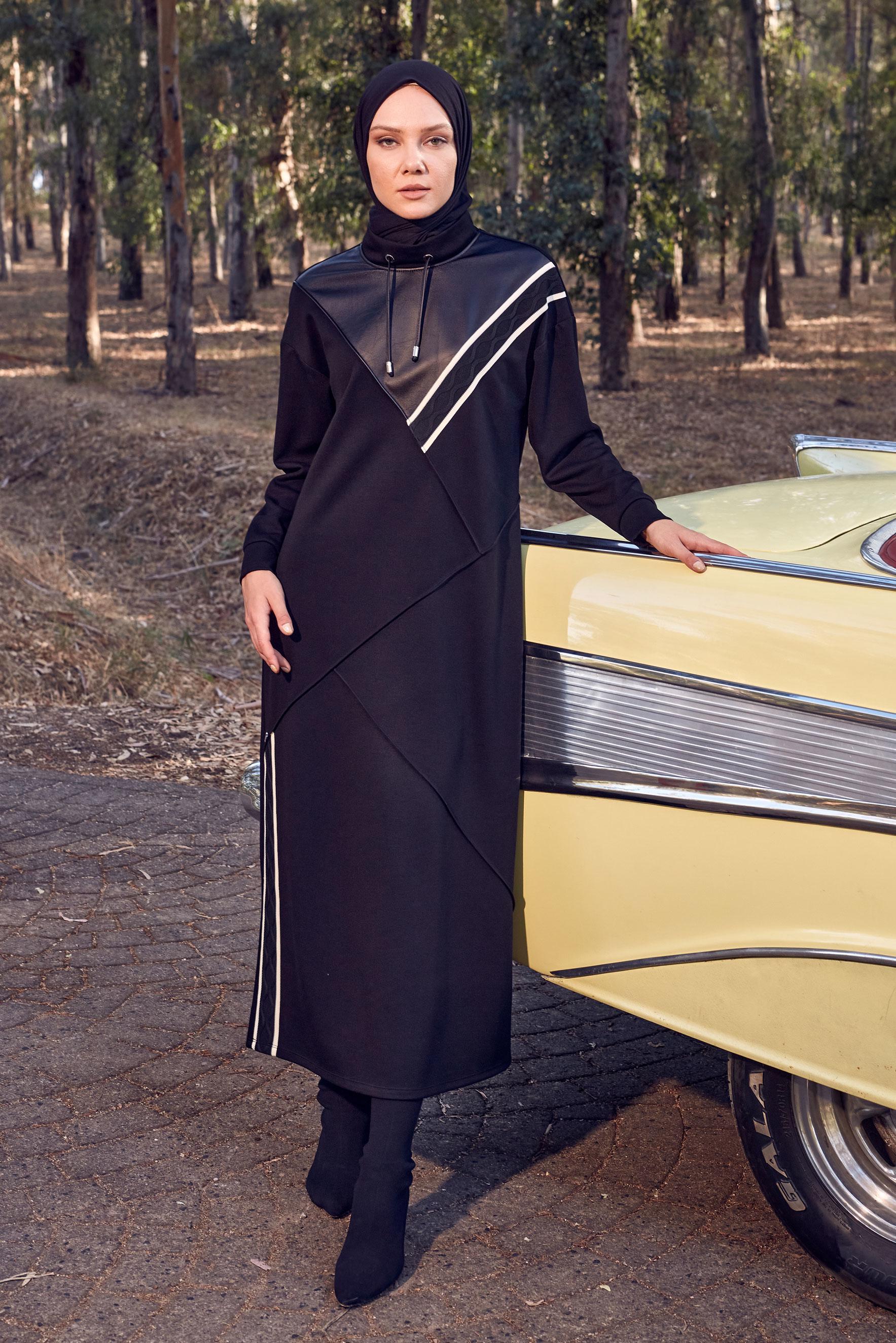 Vêtements hijab NOIR ROBE DE SURVÊTEMENT À RAYURES 44282