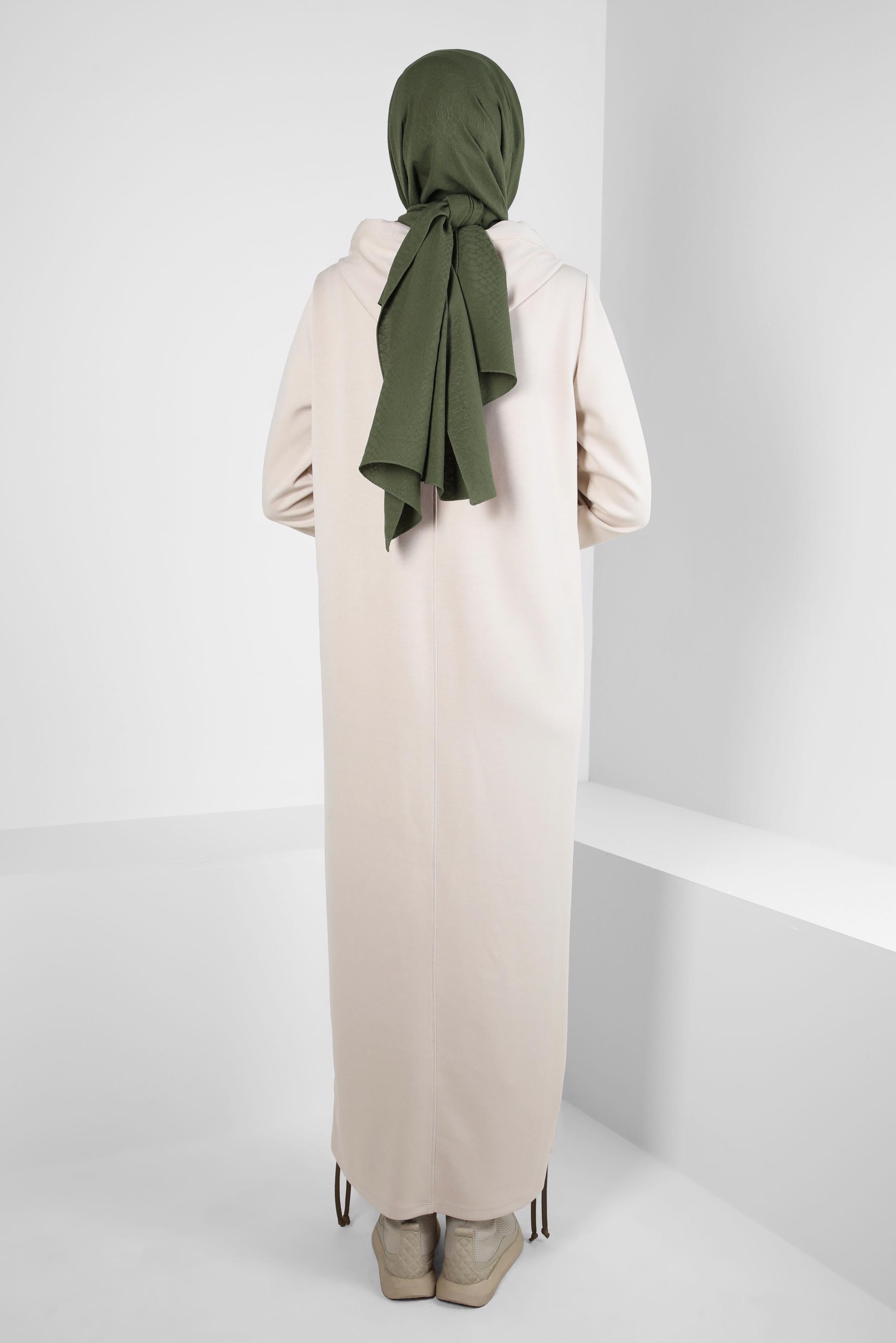 Tesettür giyim KUM KAPÜŞONLU EŞOFMAN ELBİSE 44283