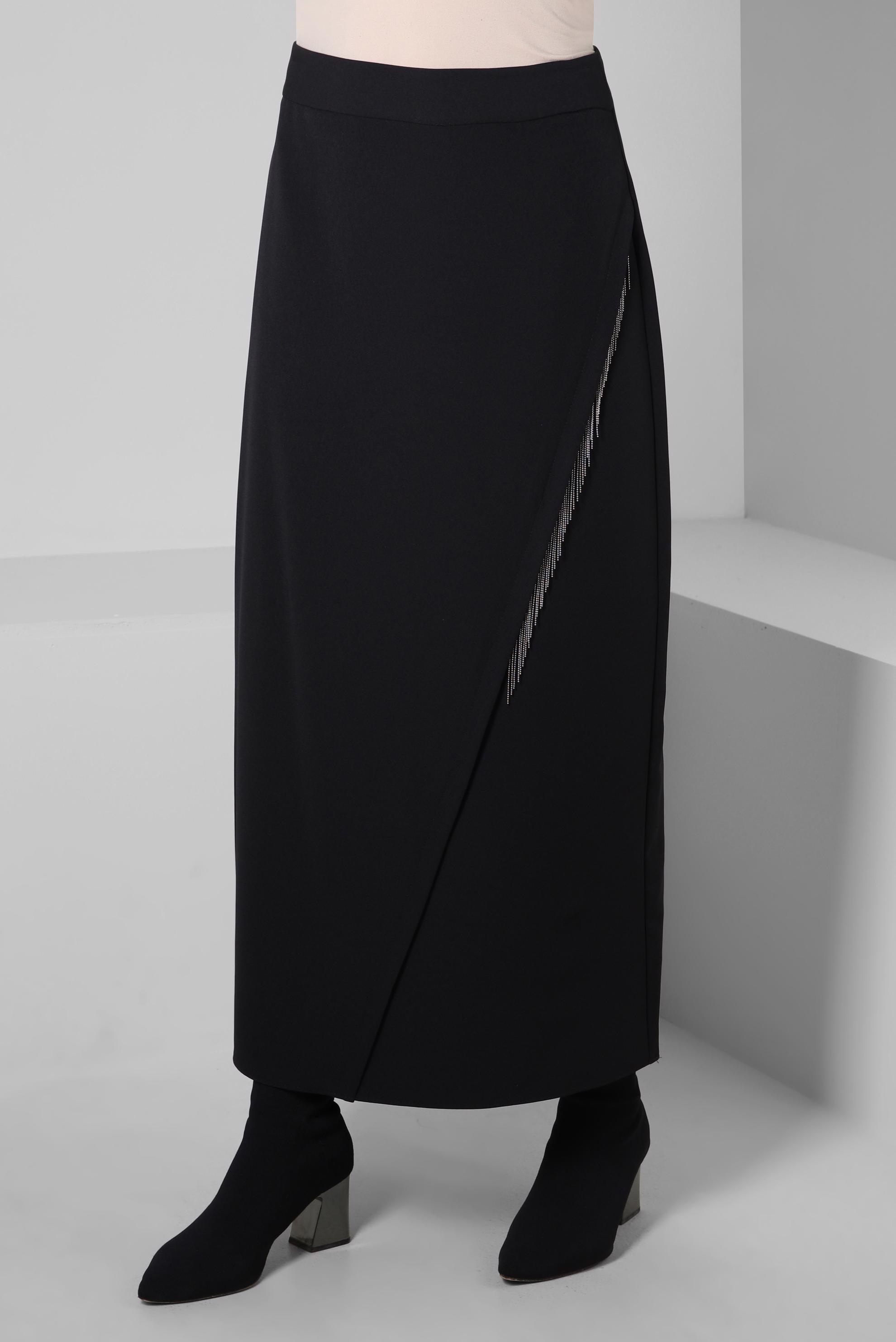 Tesettür giyim SİYAH ZİNCİR DETAYLI ETEK 60501