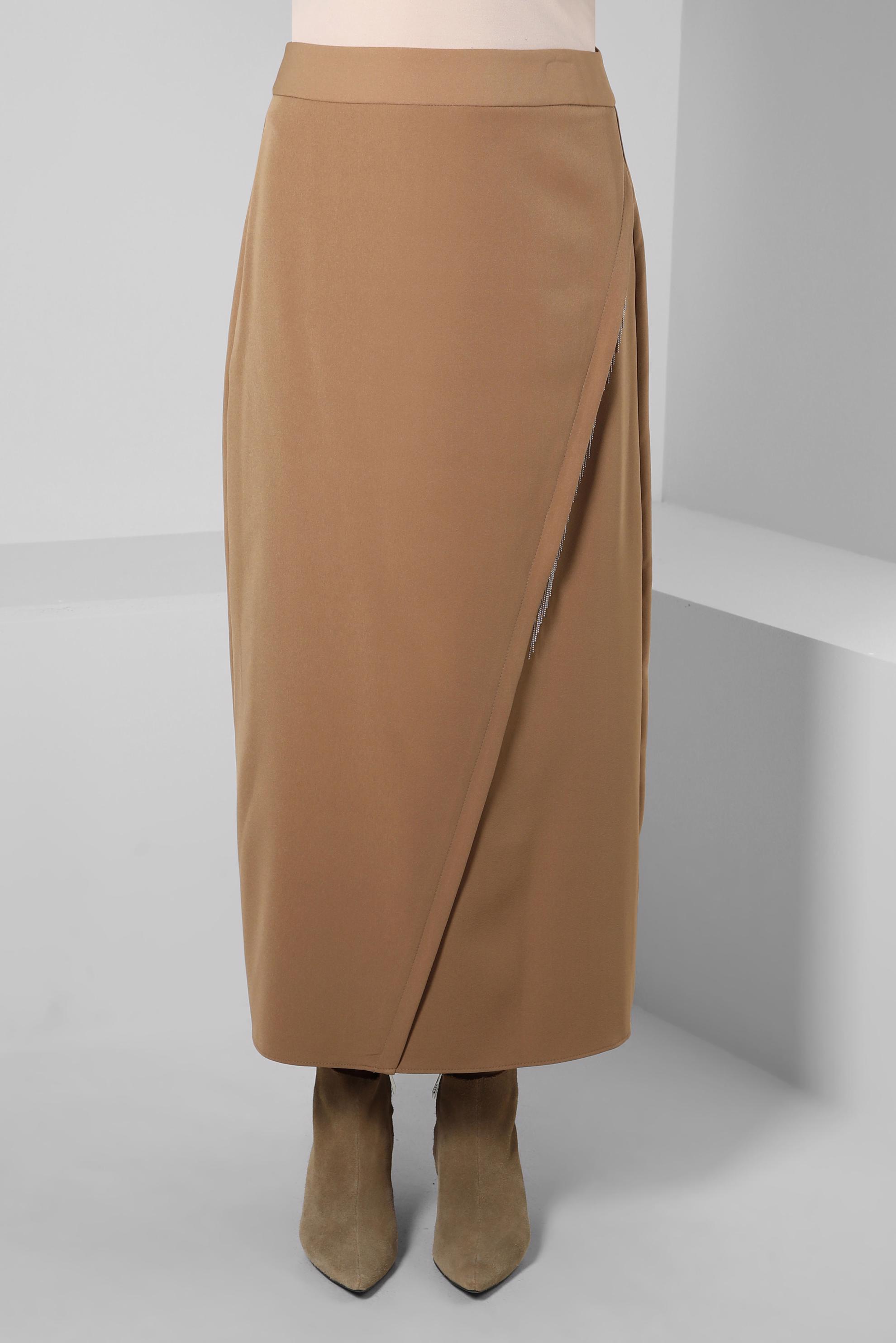 Tesettür giyim BEJ ZİNCİR DETAYLI ETEK 60501