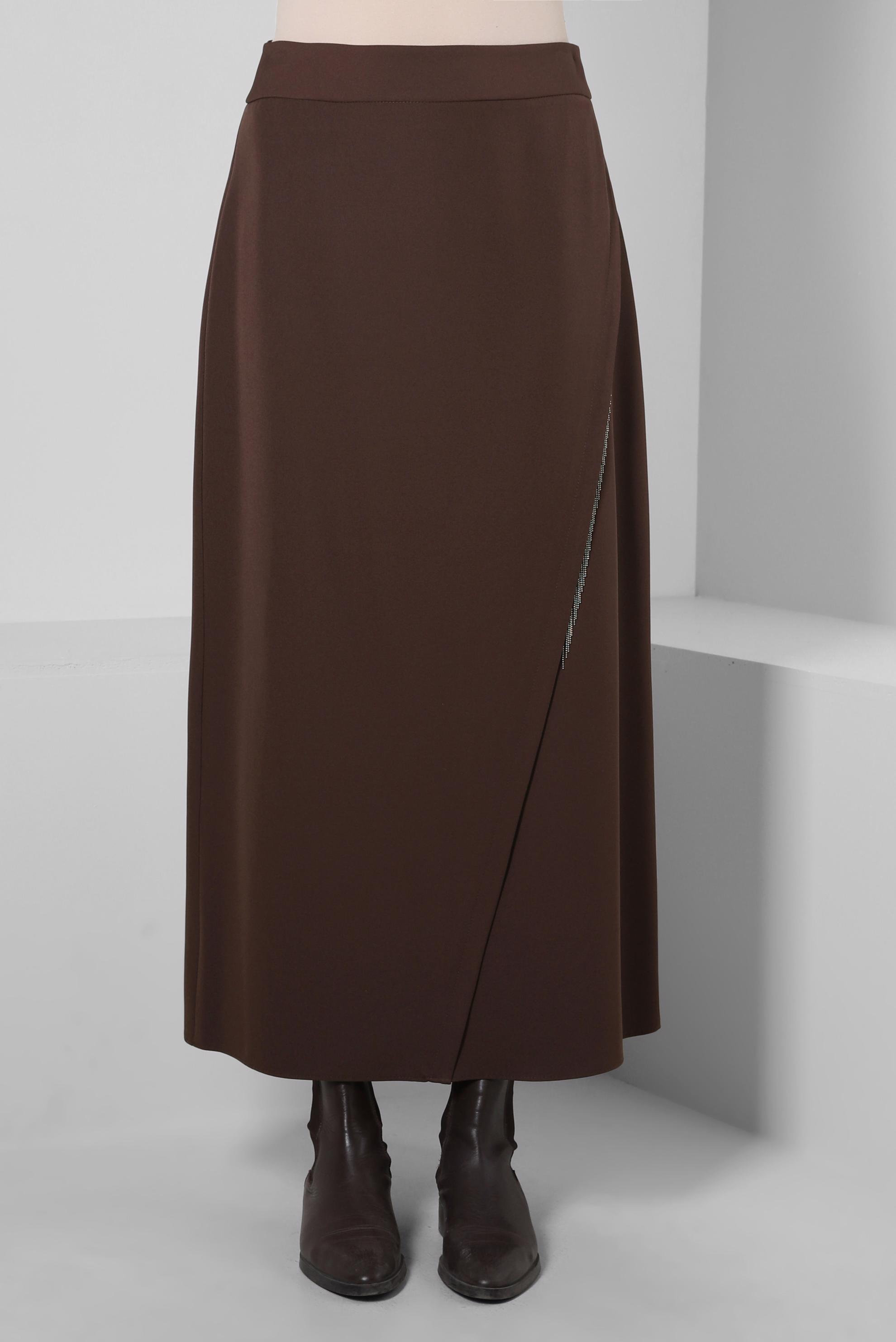 Tesettür giyim KAHVE ZİNCİR DETAYLI ETEK 60501