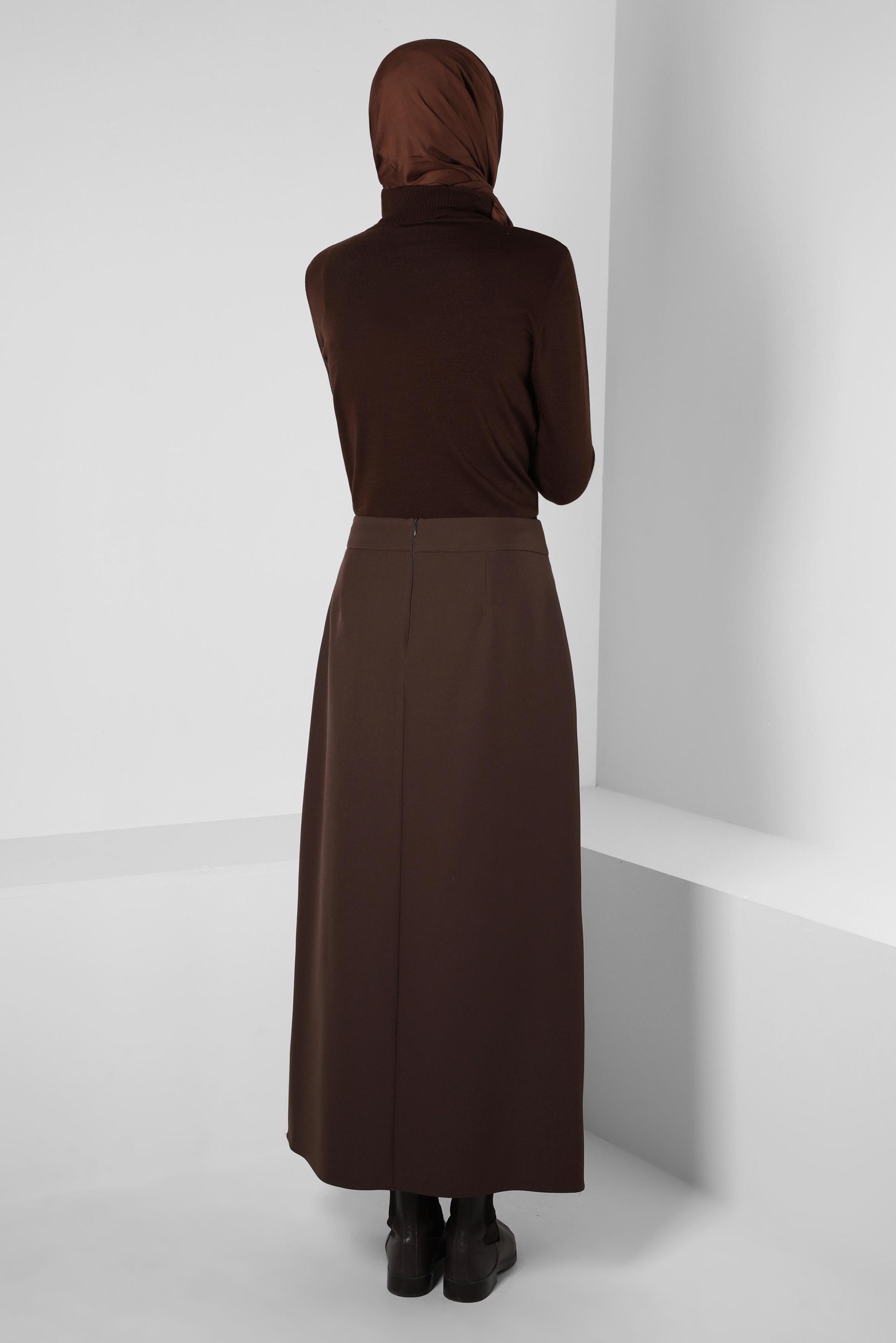 Tesettür giyim KAHVE ZİNCİR DETAYLI ETEK 60501