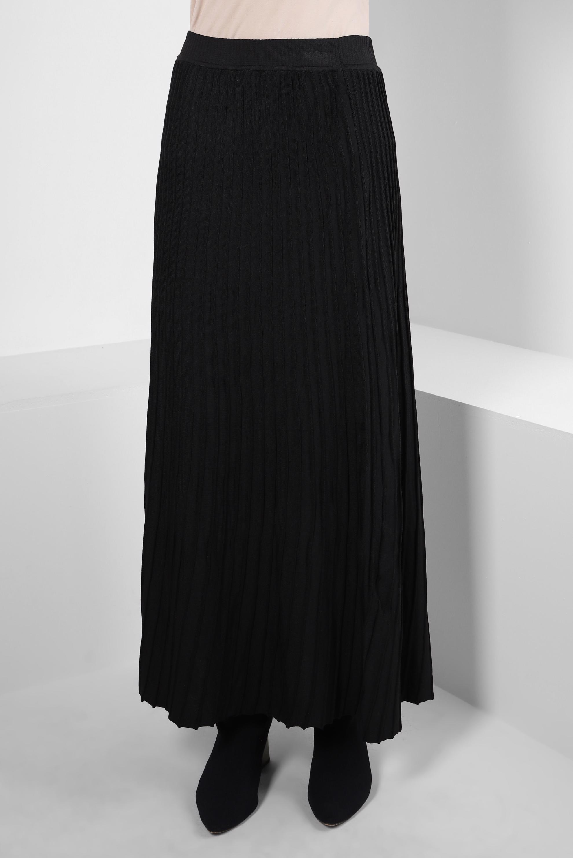 Tesettür giyim SİYAH BELİ LASTİKLİ TRİKO ETEK 60502