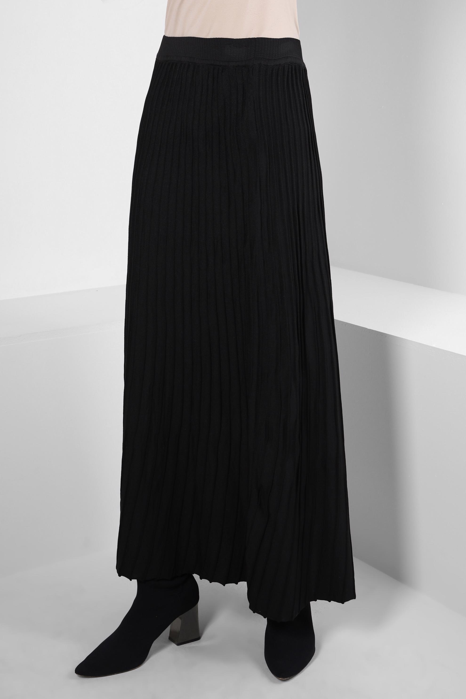 Tesettür giyim SİYAH BELİ LASTİKLİ TRİKO ETEK 60502