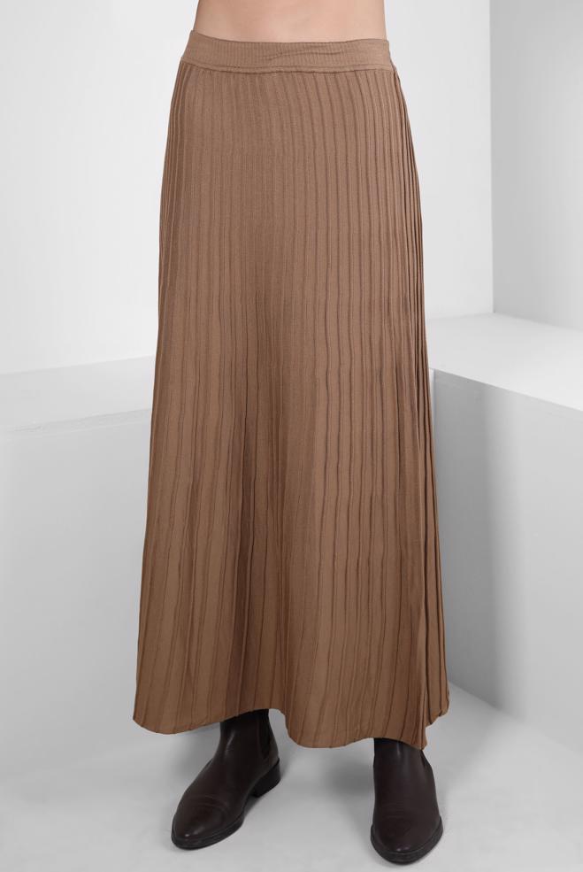 Tesettür giyim KAHVE BELİ LASTİKLİ TRİKO ETEK 60502 - ALVİNA