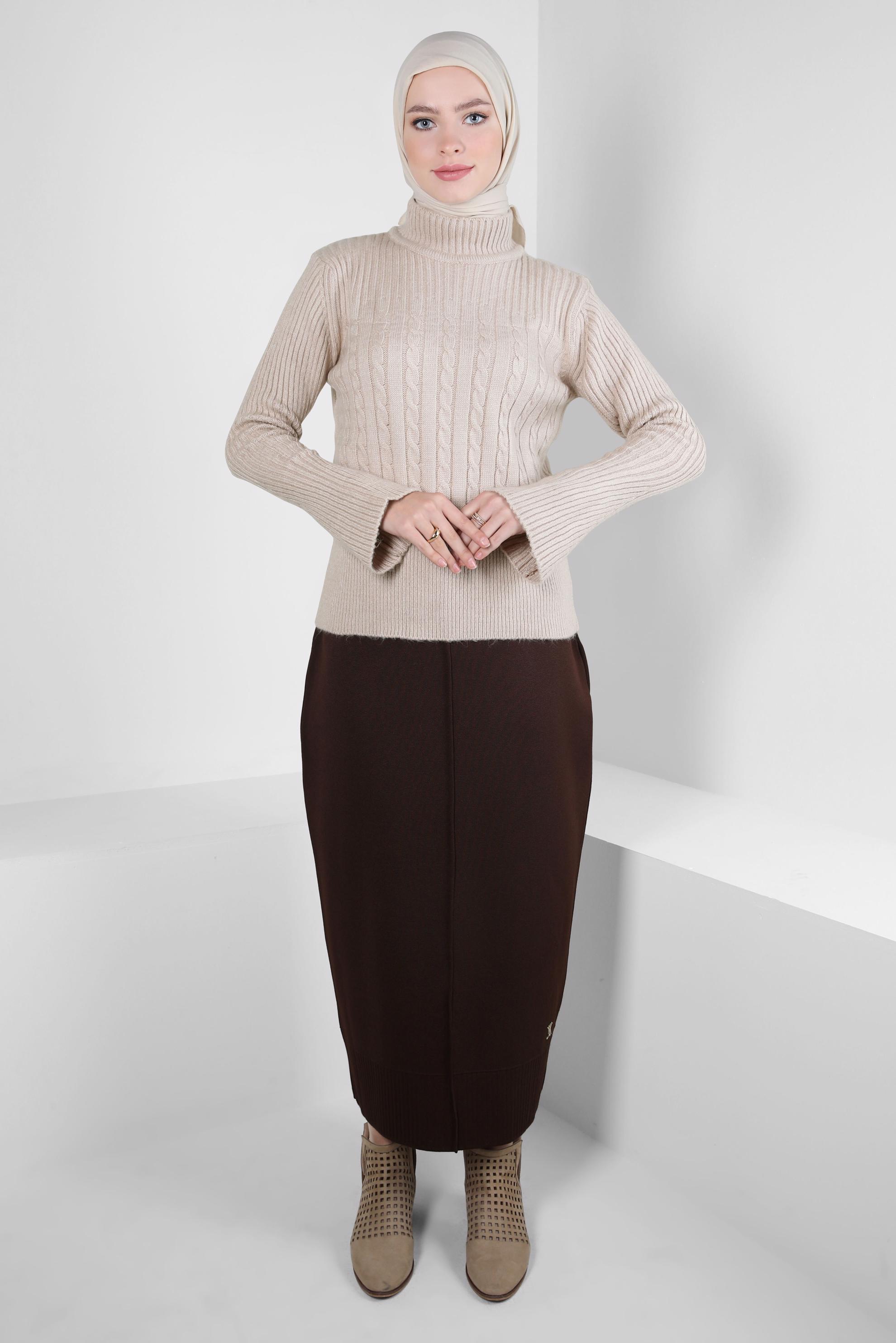 Hijab clothing BROWN STRAIGHT CUT KNITWEAR SKIRT 60503