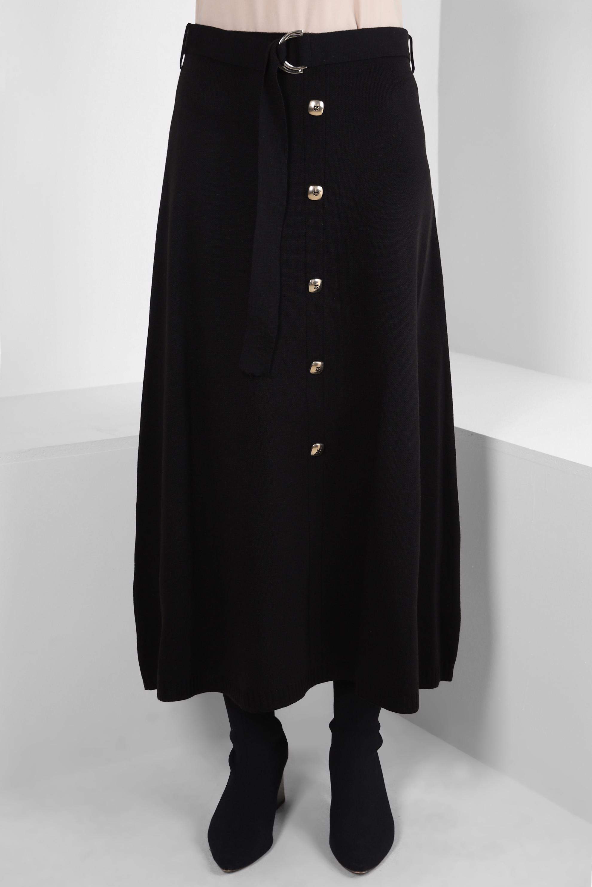 Hijab clothing BLACK KNITWEAR SKIRT WITH BUTTON DETAIL 60504