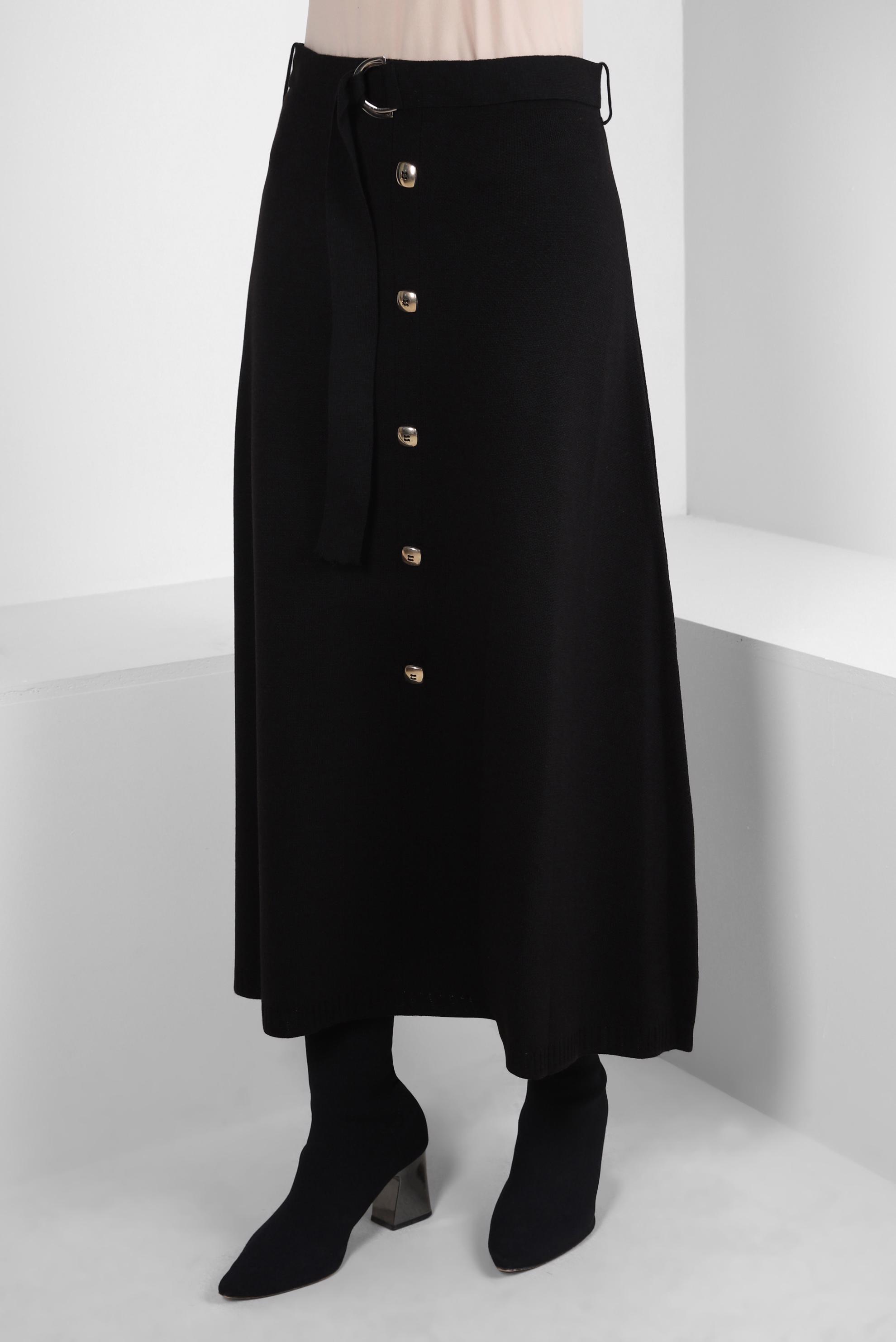 Hijab clothing BLACK KNITWEAR SKIRT WITH BUTTON DETAIL 60504
