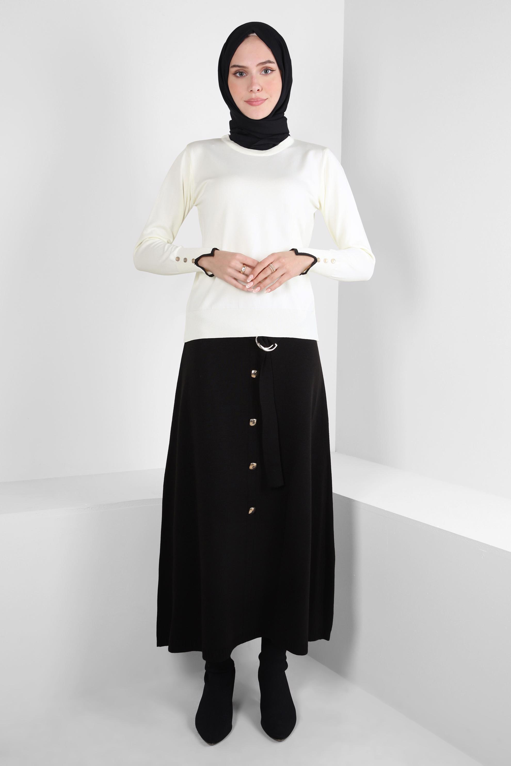 Hijab clothing BLACK KNITWEAR SKIRT WITH BUTTON DETAIL 60504