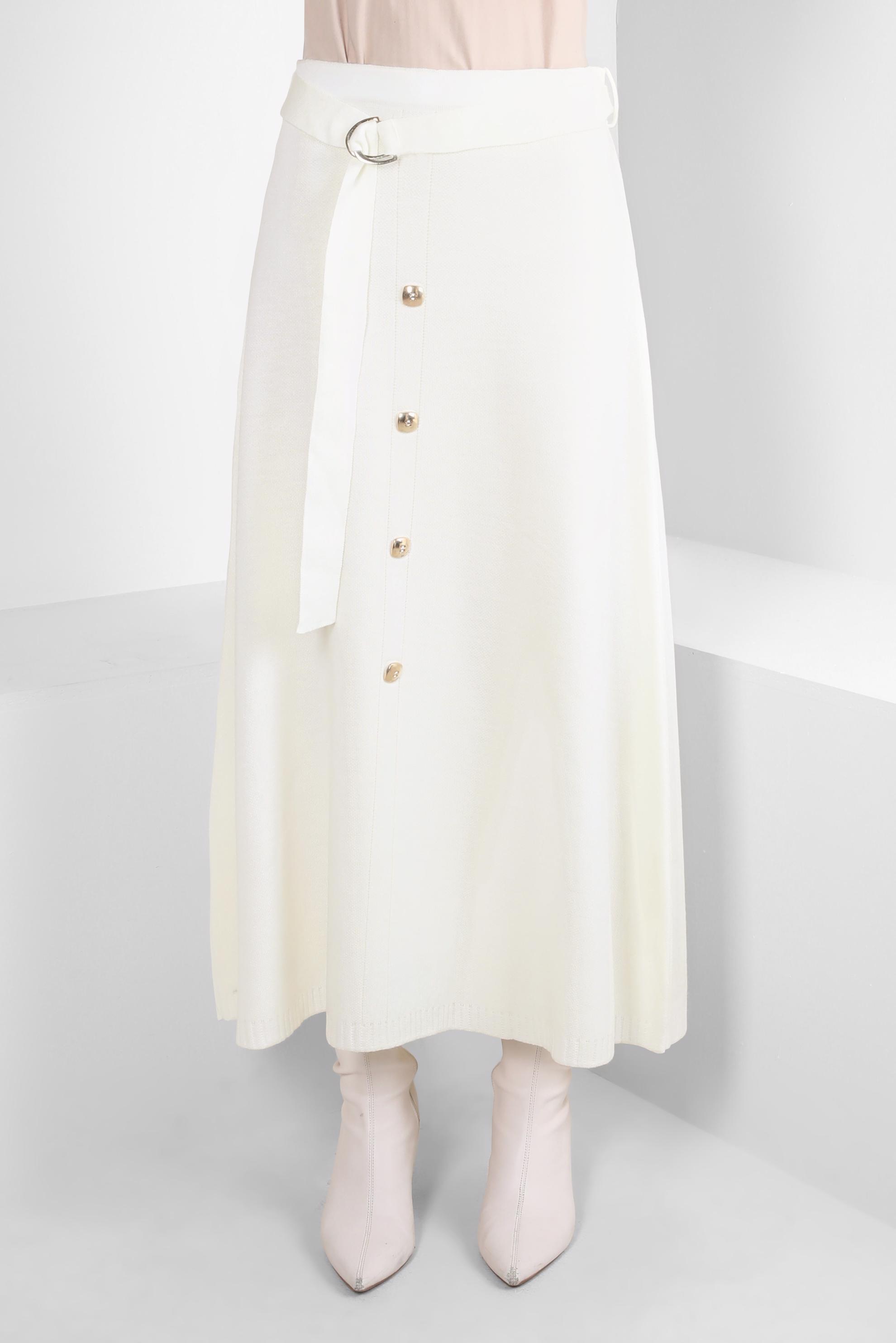 Hijab clothing WHITE KNITWEAR SKIRT WITH BUTTON DETAIL 60504