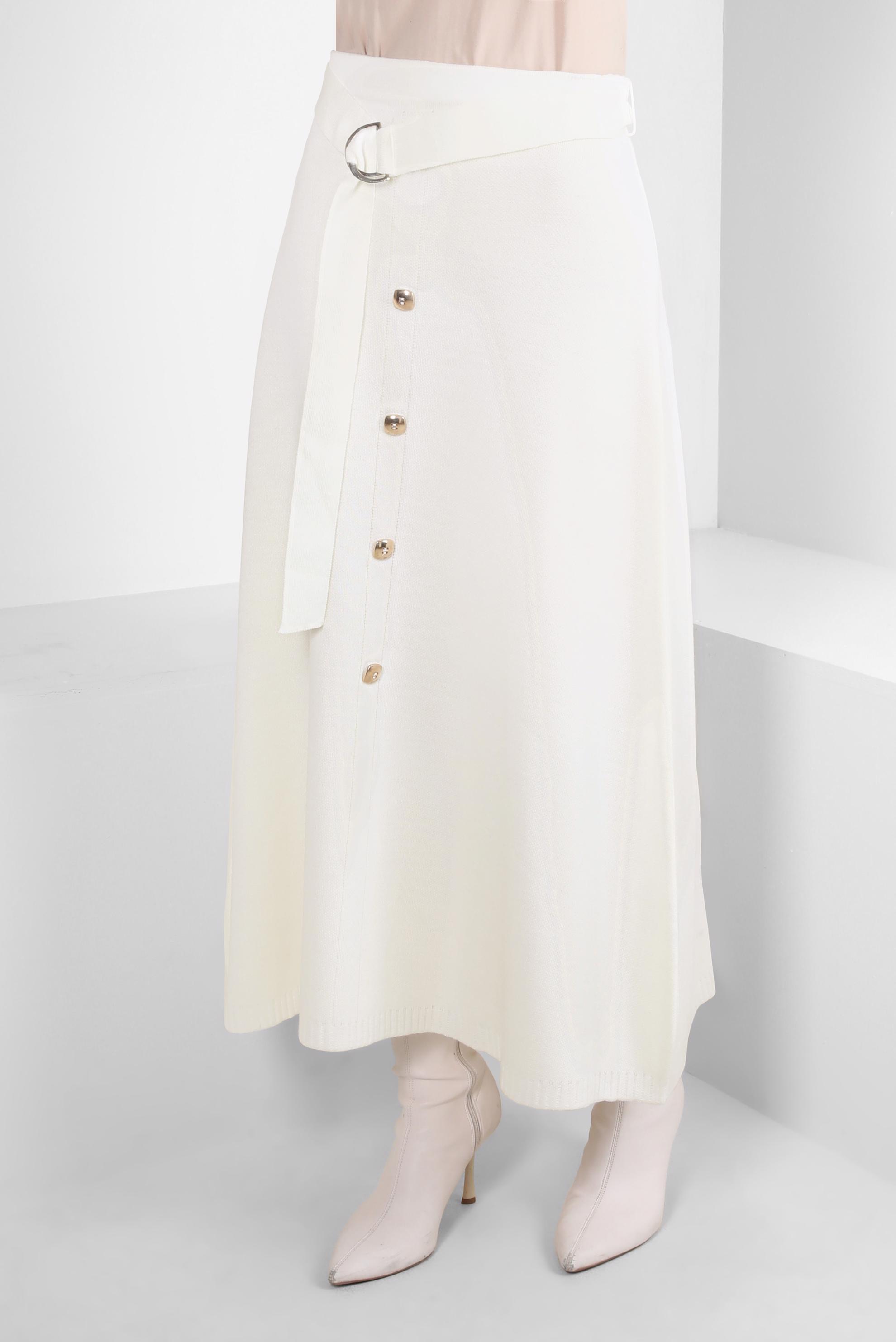 Hijab clothing WHITE KNITWEAR SKIRT WITH BUTTON DETAIL 60504