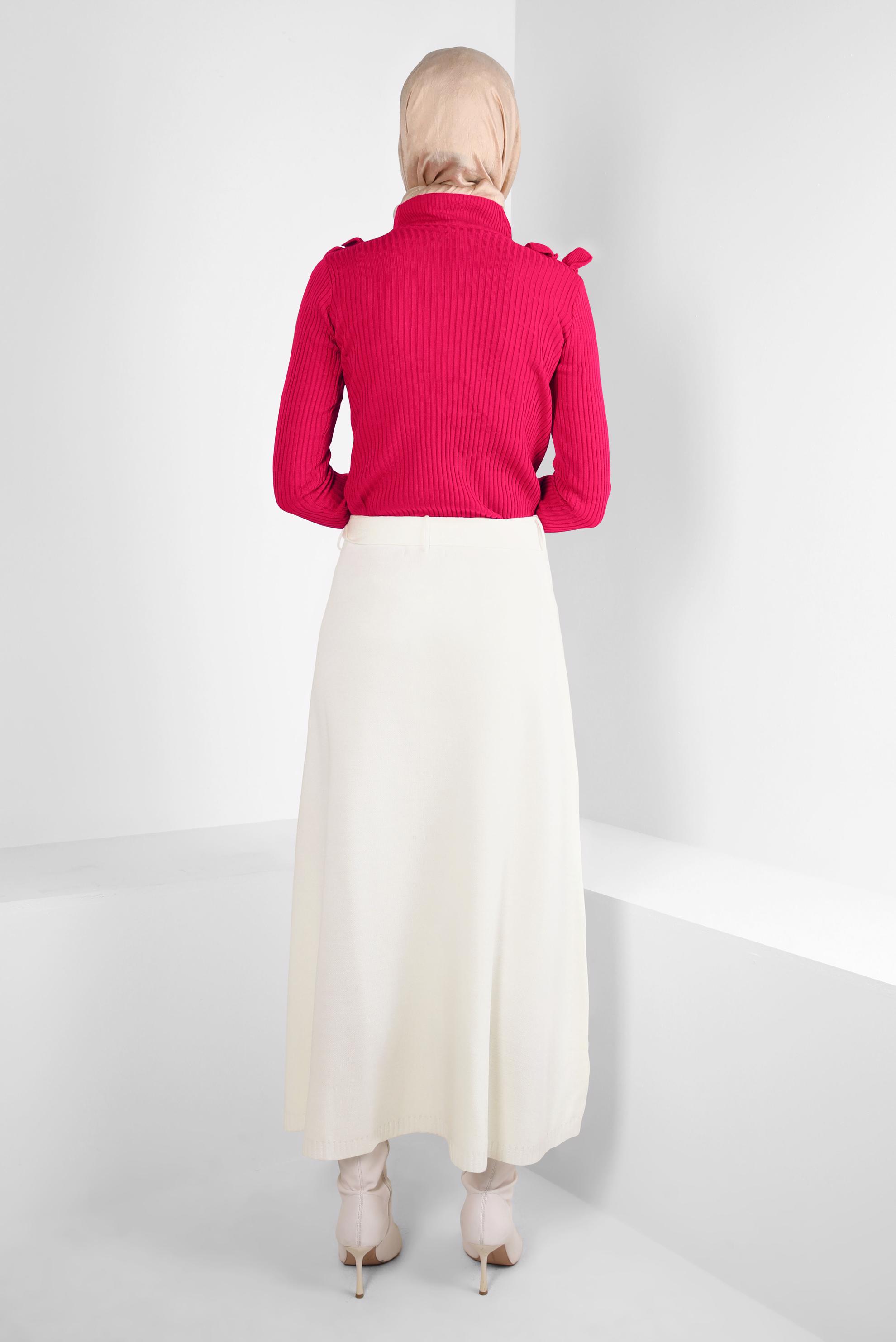 Hijab clothing WHITE KNITWEAR SKIRT WITH BUTTON DETAIL 60504
