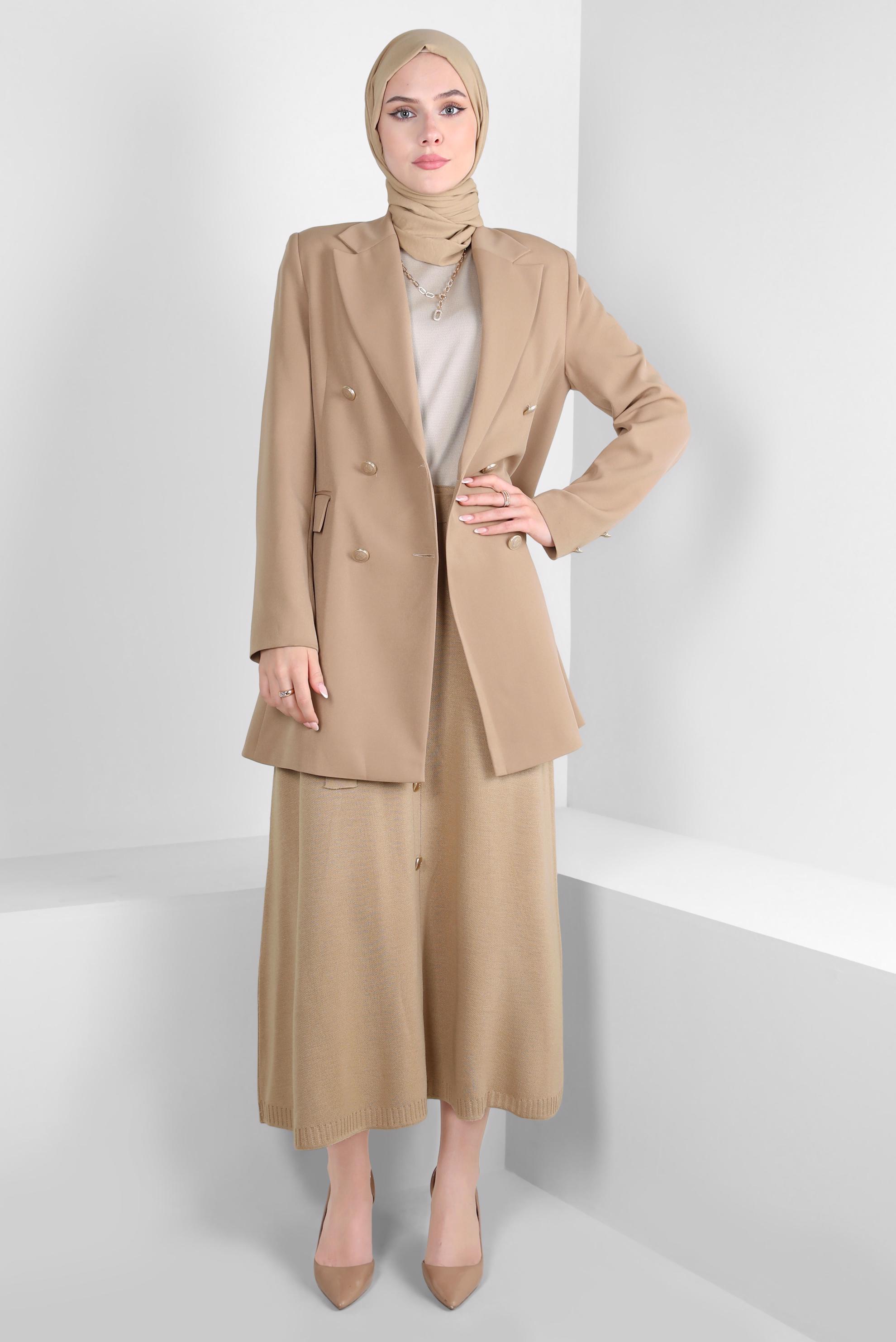 Hijab clothing BROWN KNITWEAR SKIRT WITH BUTTON DETAIL 60504