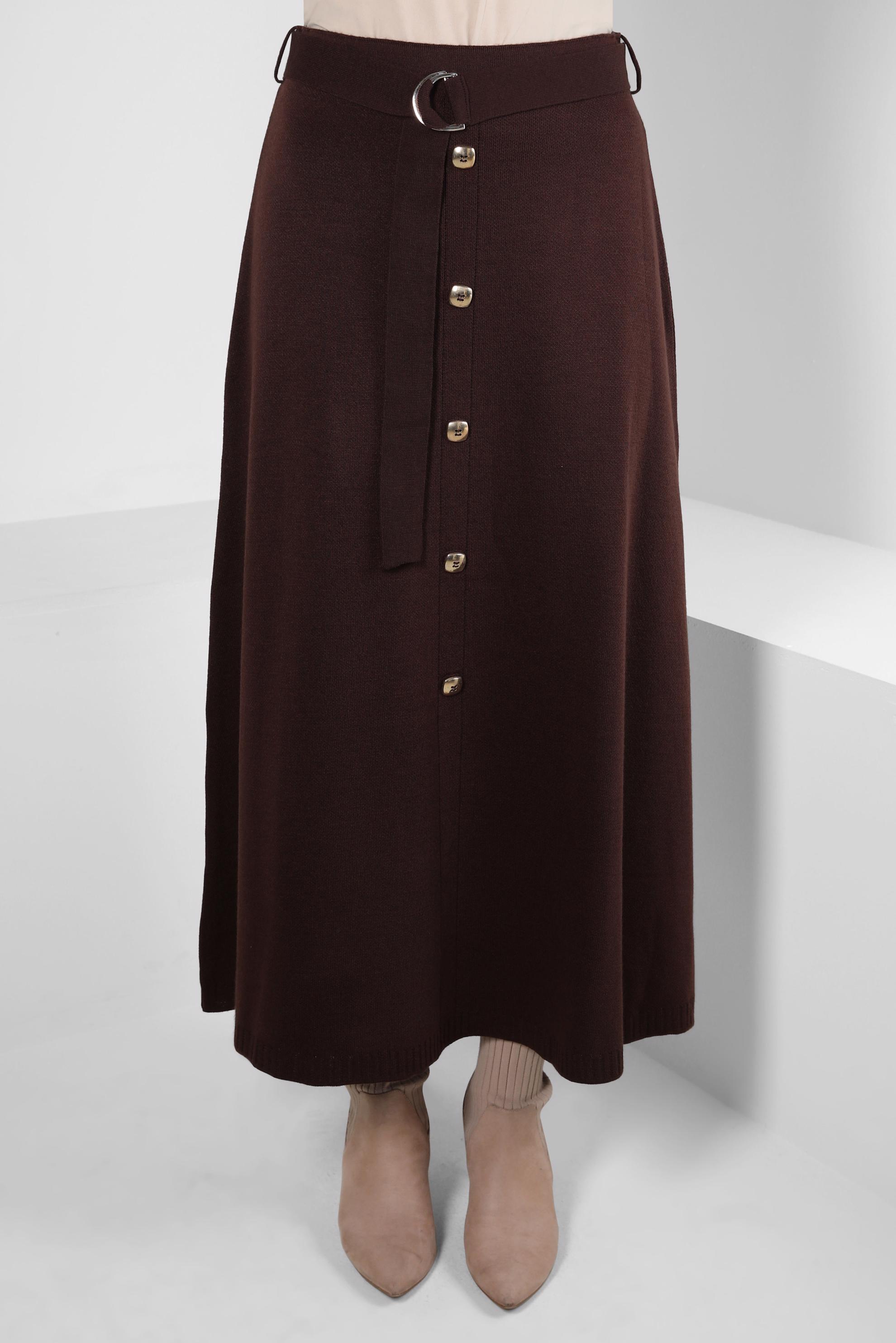 Hijab clothing BROWN KNITWEAR SKIRT WITH BUTTON DETAIL 60504