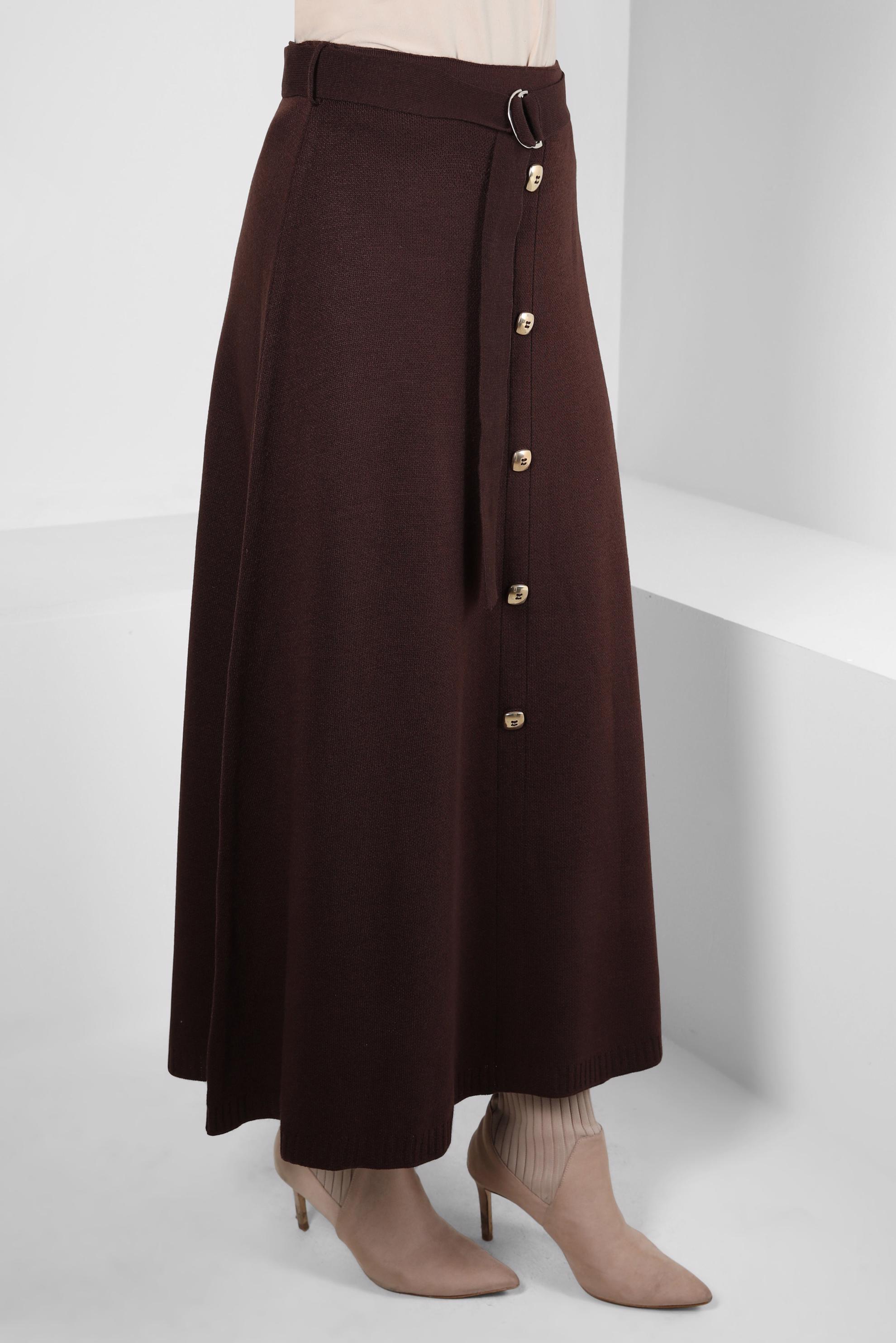 Hijab clothing BROWN KNITWEAR SKIRT WITH BUTTON DETAIL 60504